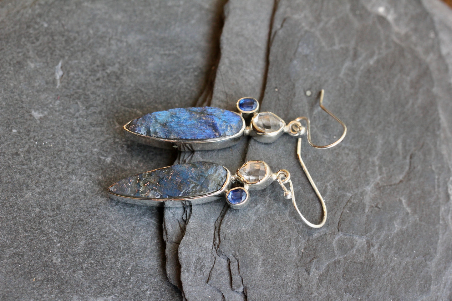 Labradorite Herkimer Diamond Kyanite Earrings