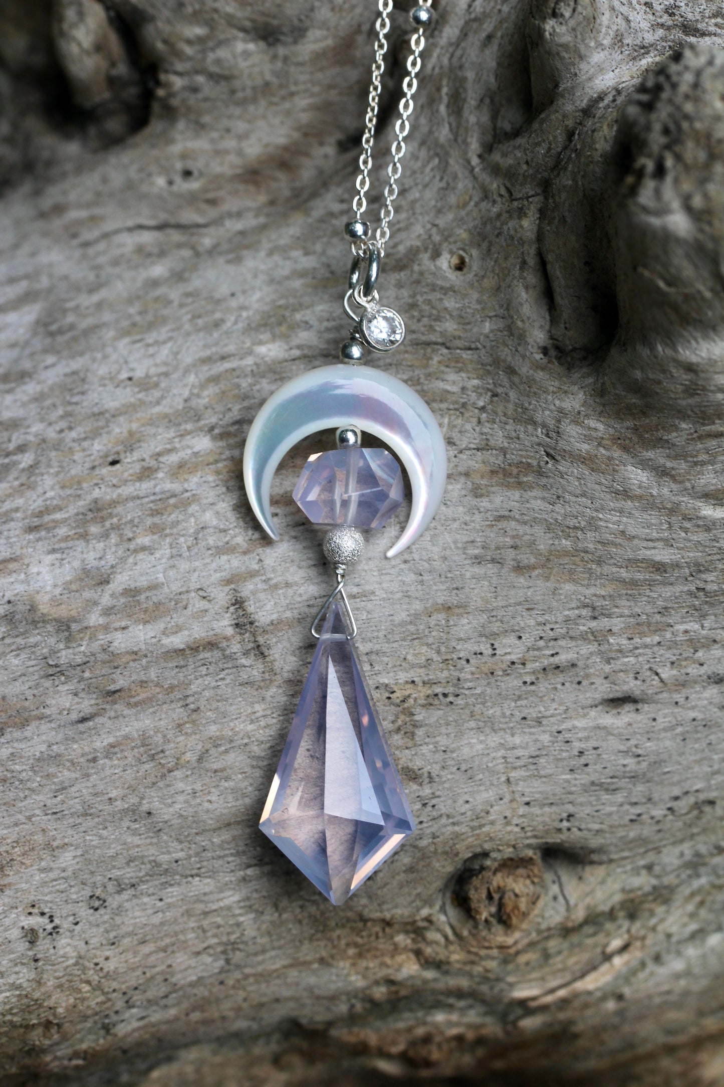 Lavender Quartz Mother of Pearl Moon Necklace