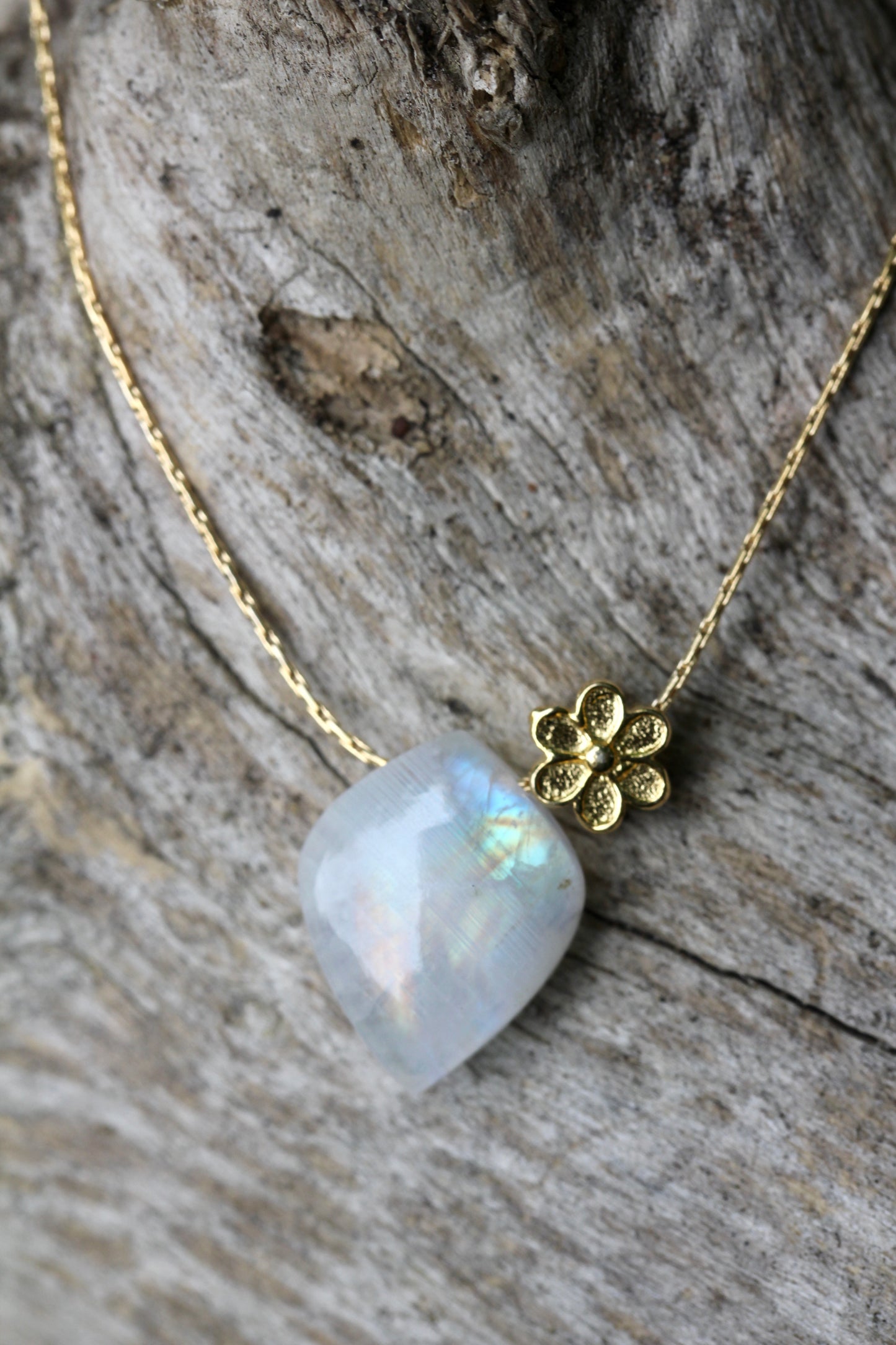 Rainbow Moonstone Floral Leaf Necklace