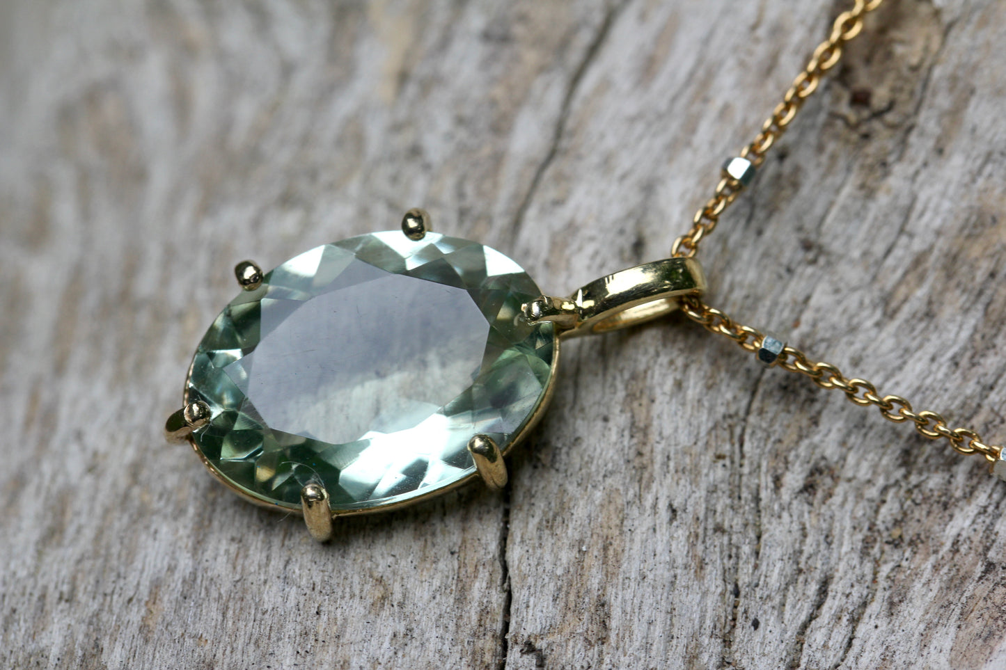 Prasiolite Gem Two Toned Vermeil Necklace