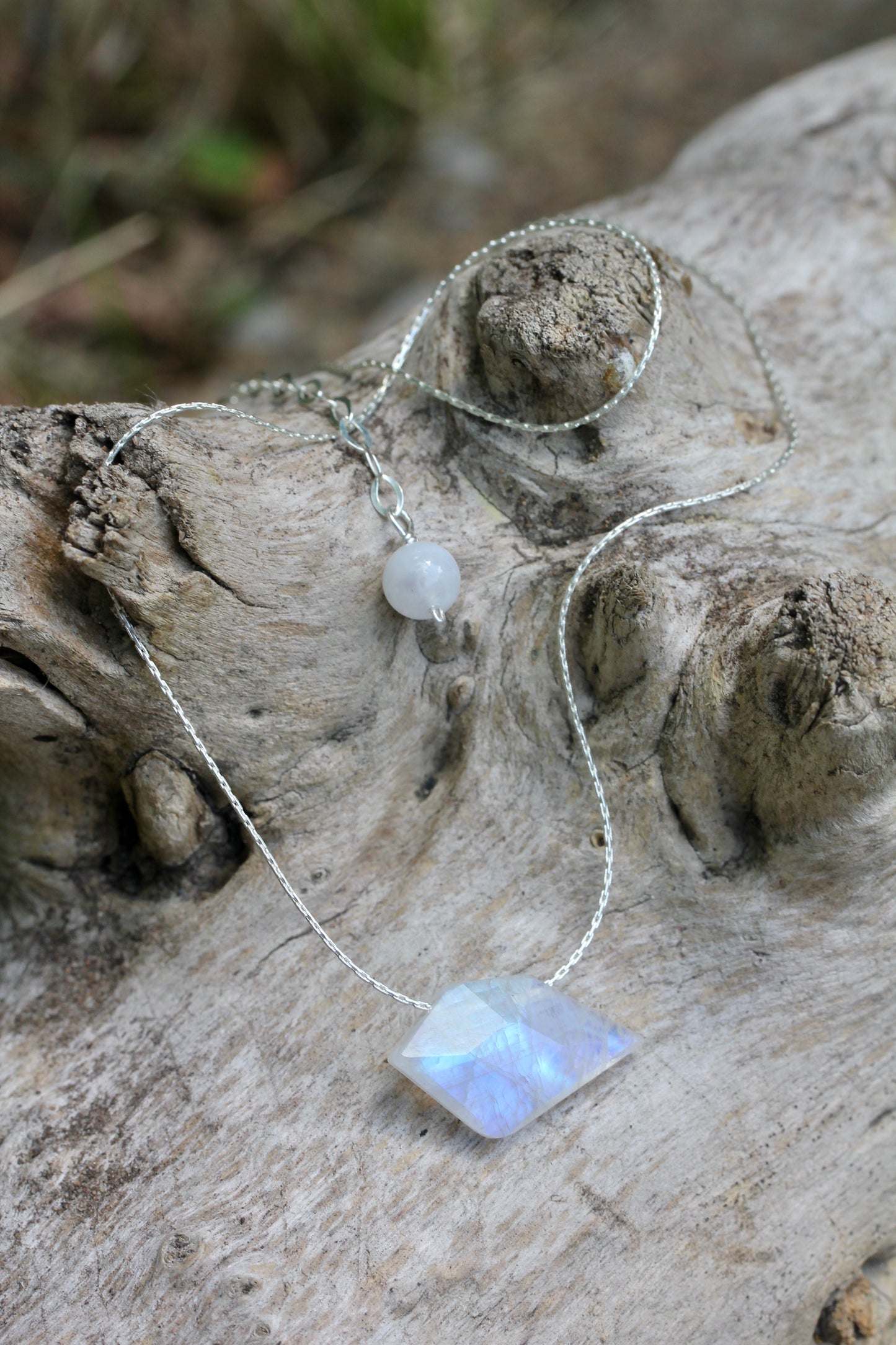 Rainbow Moonstone Sparrow Silver Necklace