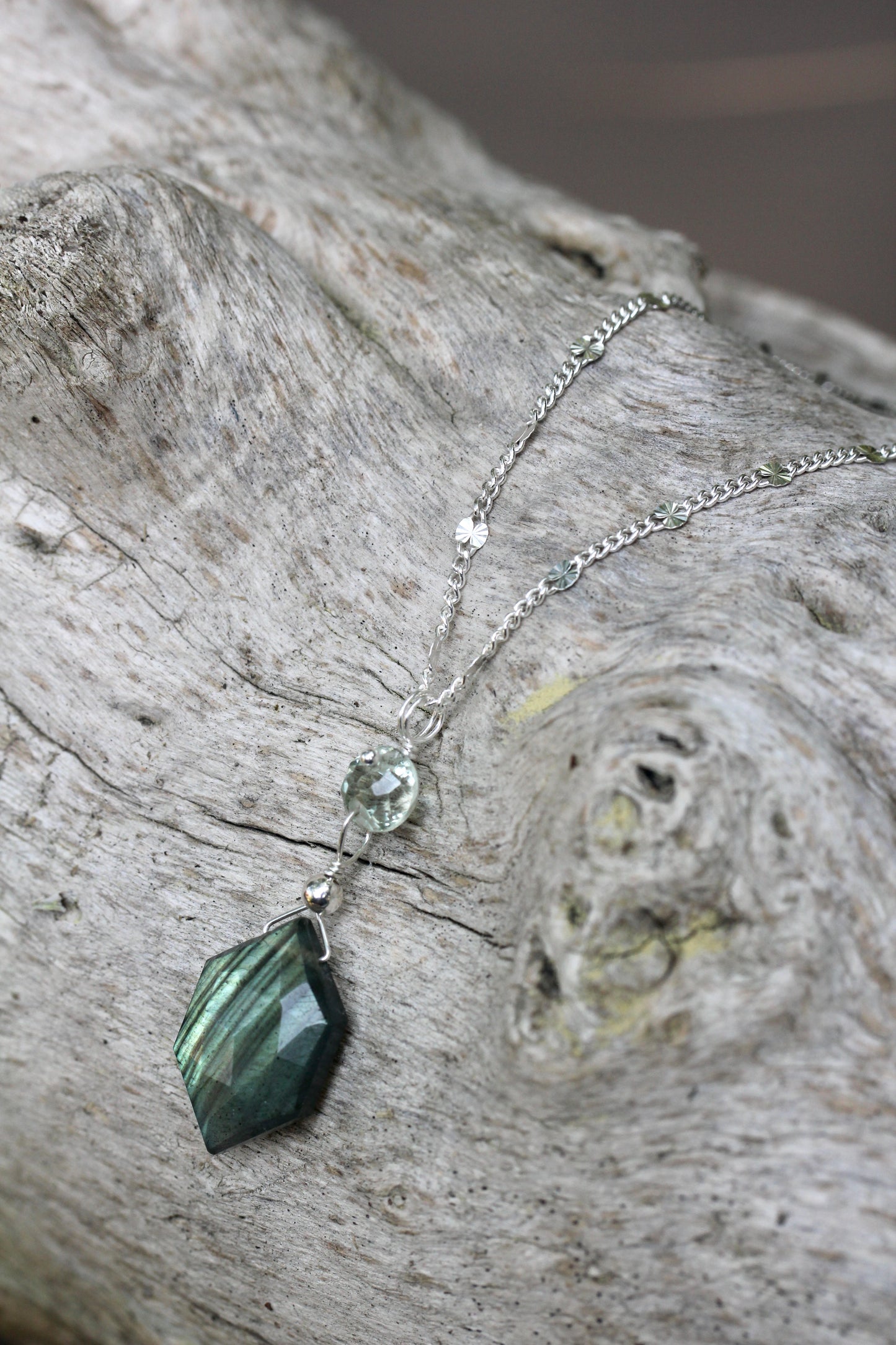 Labradorite Prasiolite Hexagon Drop Necklace