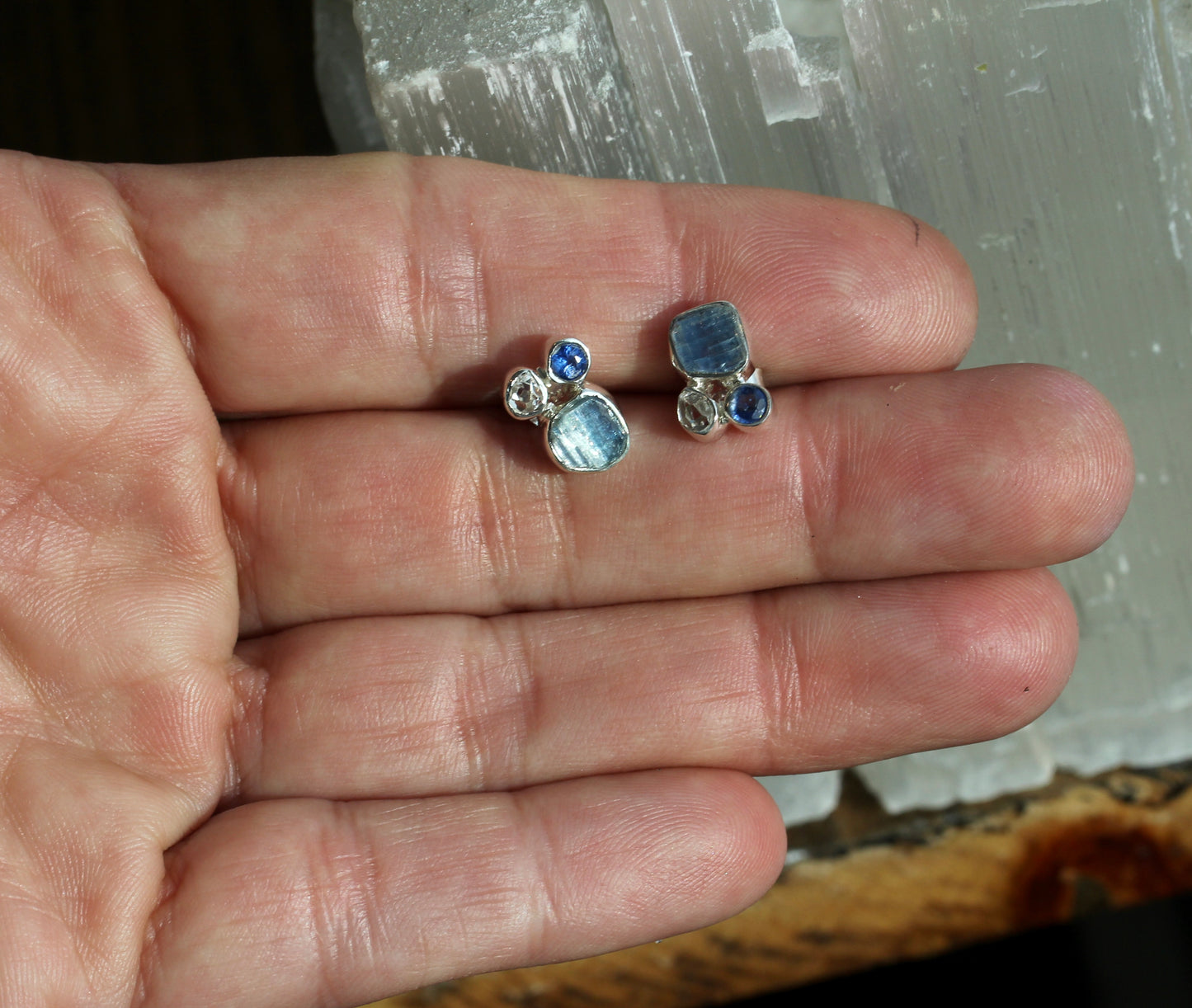 Kyanite Herkimer Diamond Cluster Post Earrings
