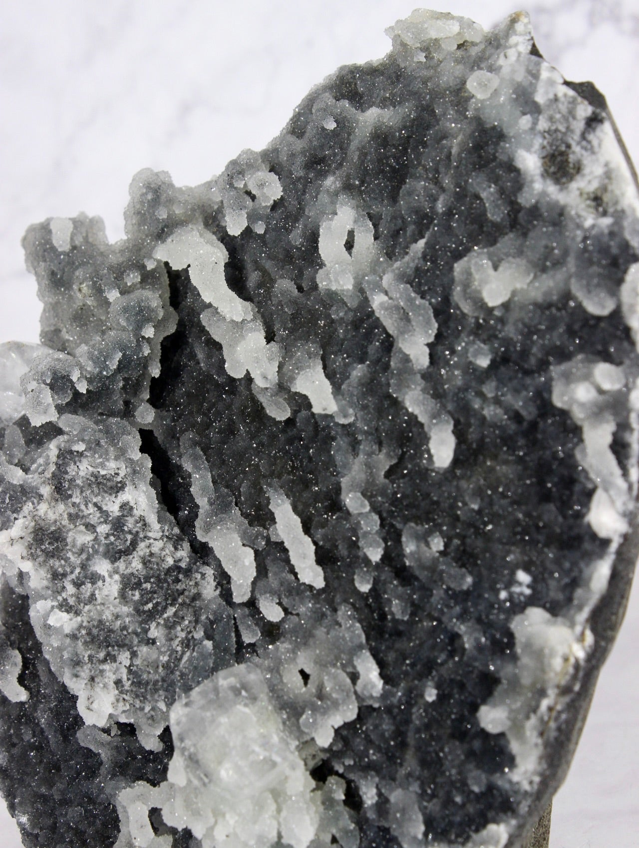 Apophyllite on Druzy Black Chalcedony