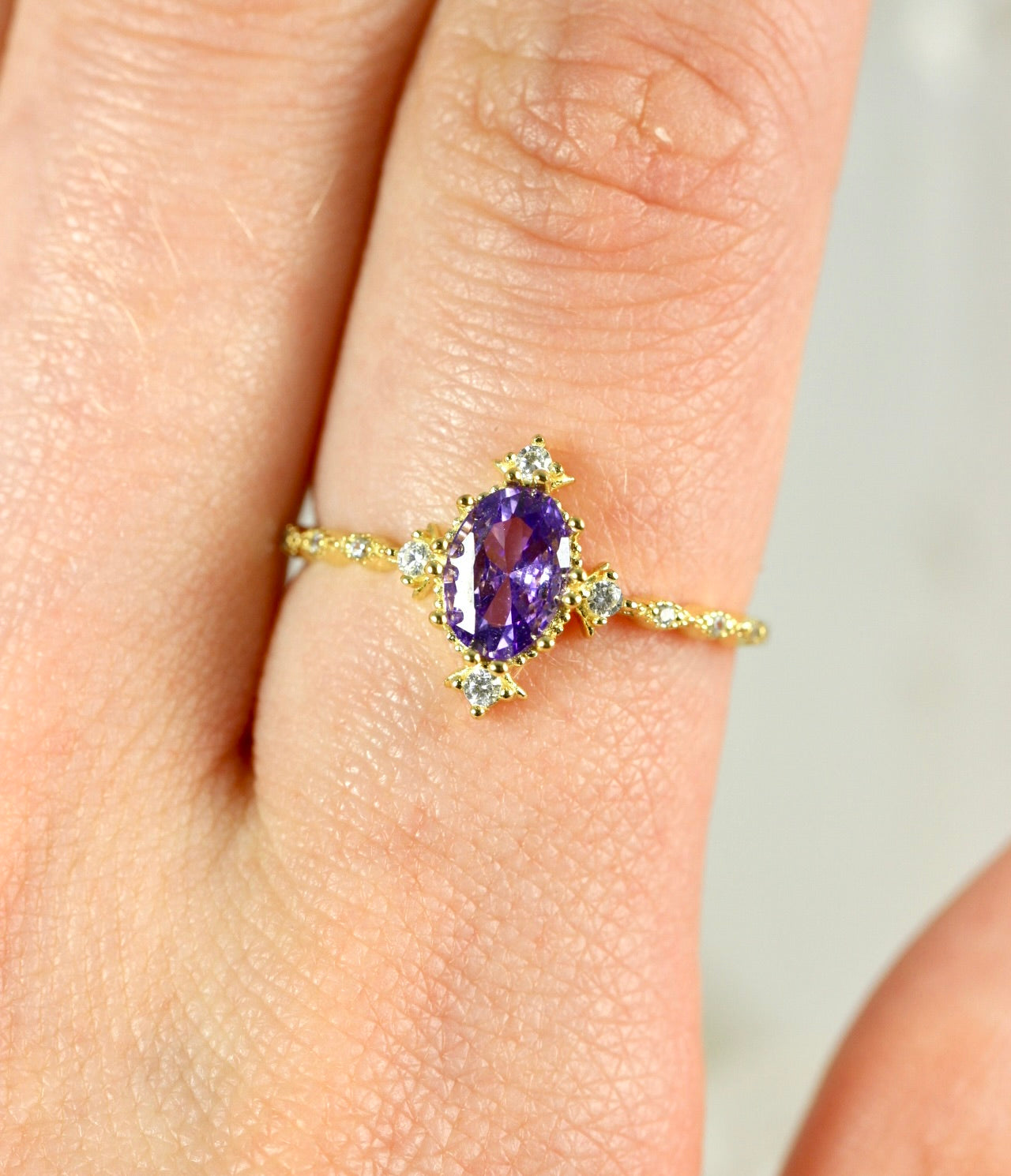 Purple CZ Gold Ring
