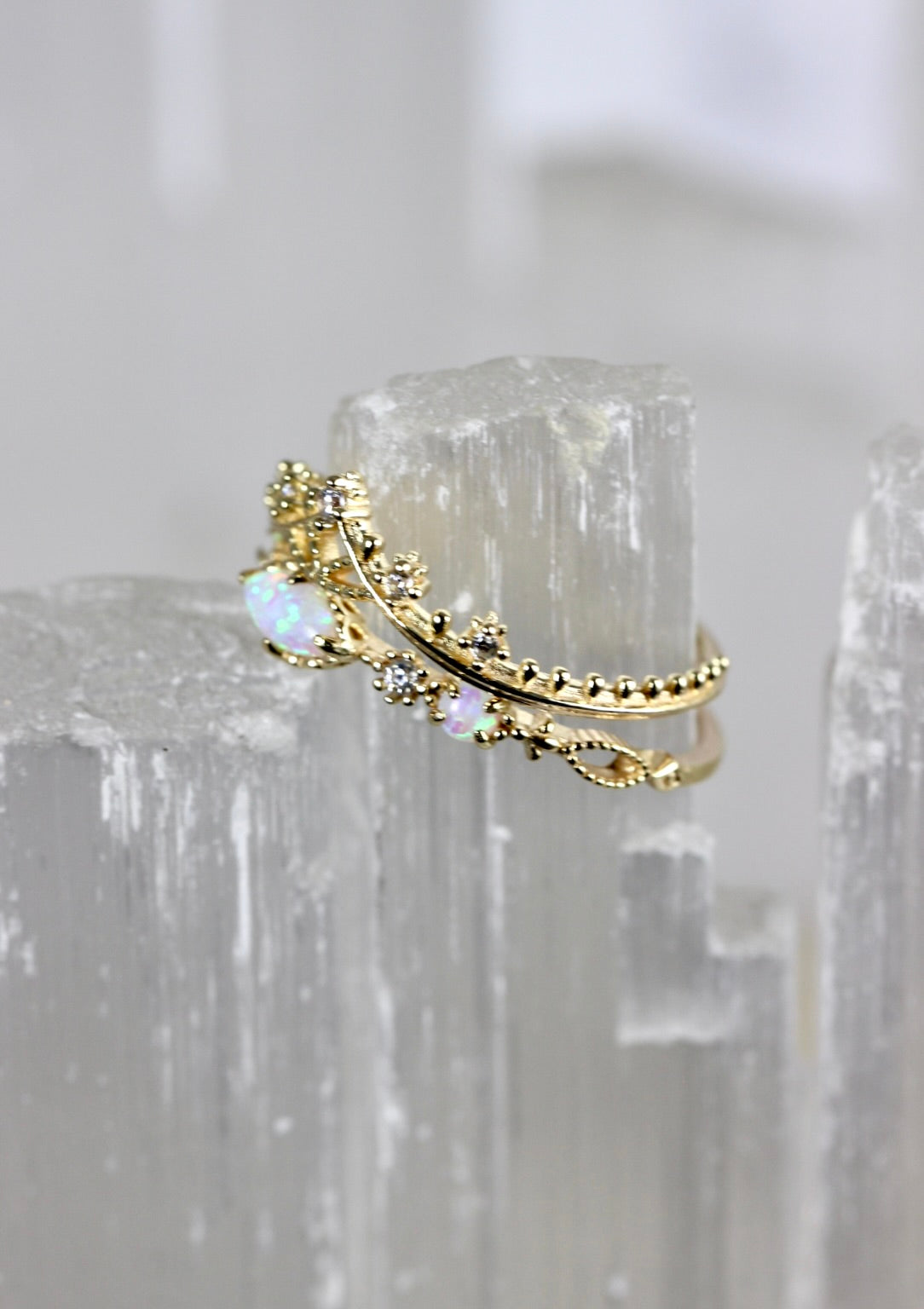 Opal Filigree Stacking Rings