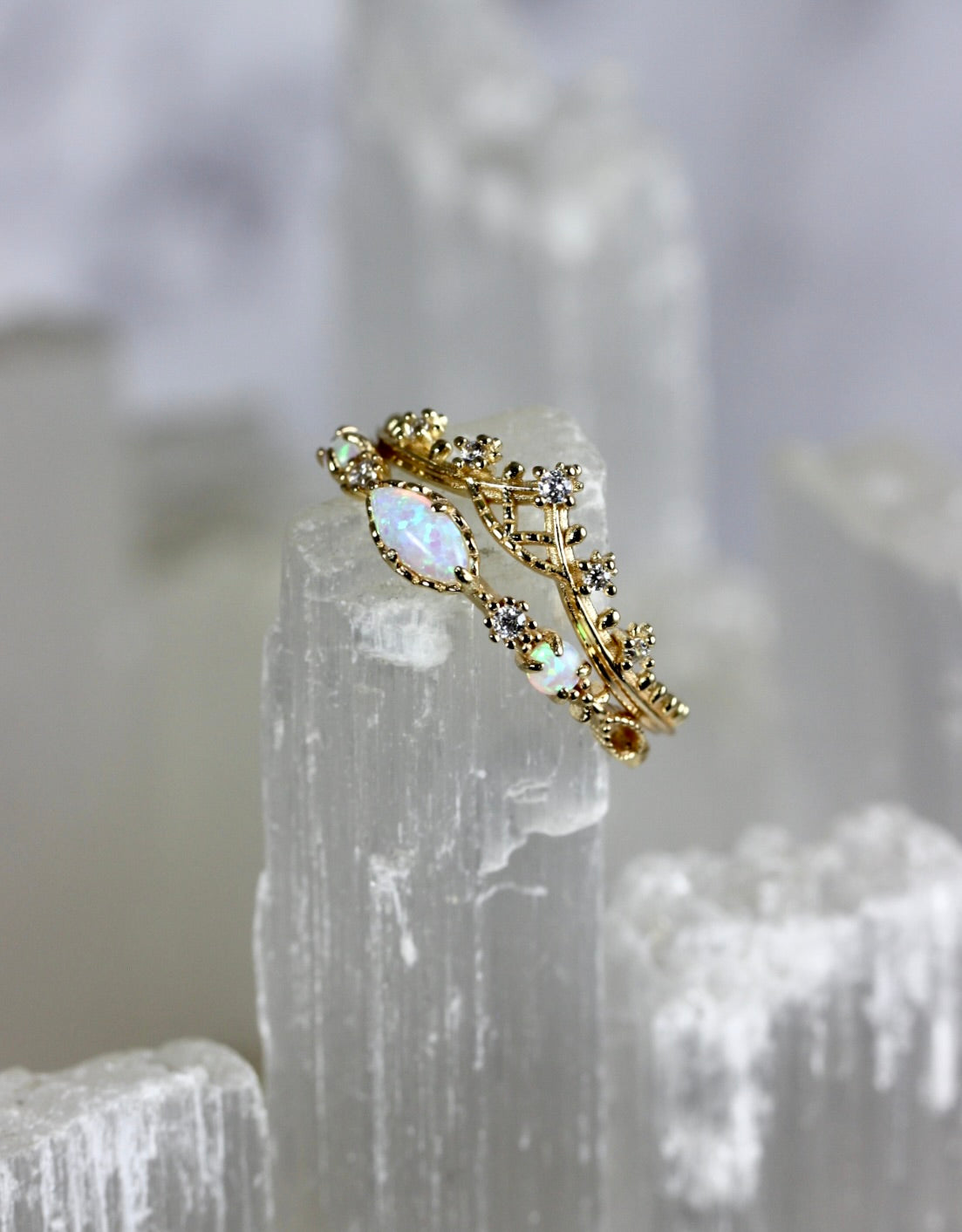 Opal Filigree Stacking Rings