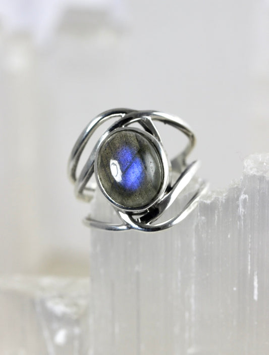 Labradorite Silver Swirl Ring