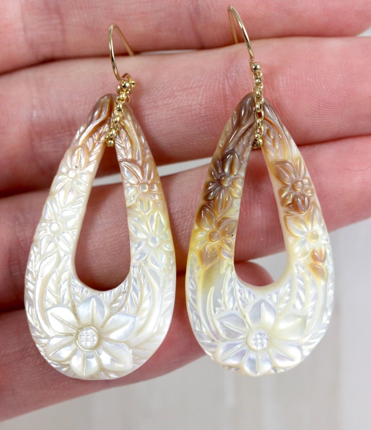 Mother of Pearl Floral Carved Earrings