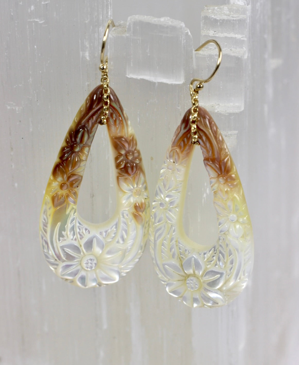 Mother of Pearl Floral Carved Earrings