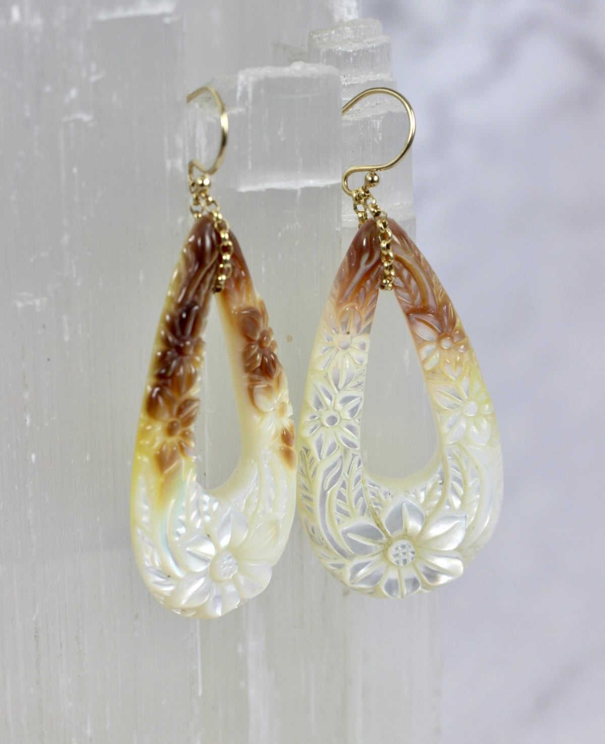 Mother of Pearl Floral Carved Earrings