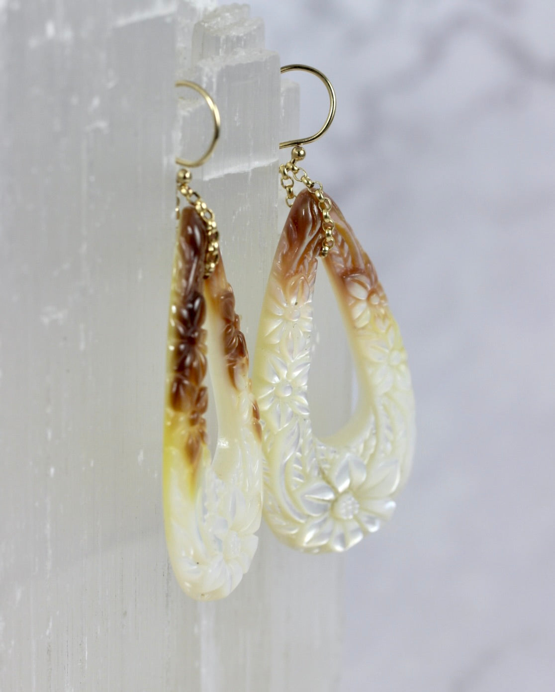 Mother of Pearl Floral Carved Earrings