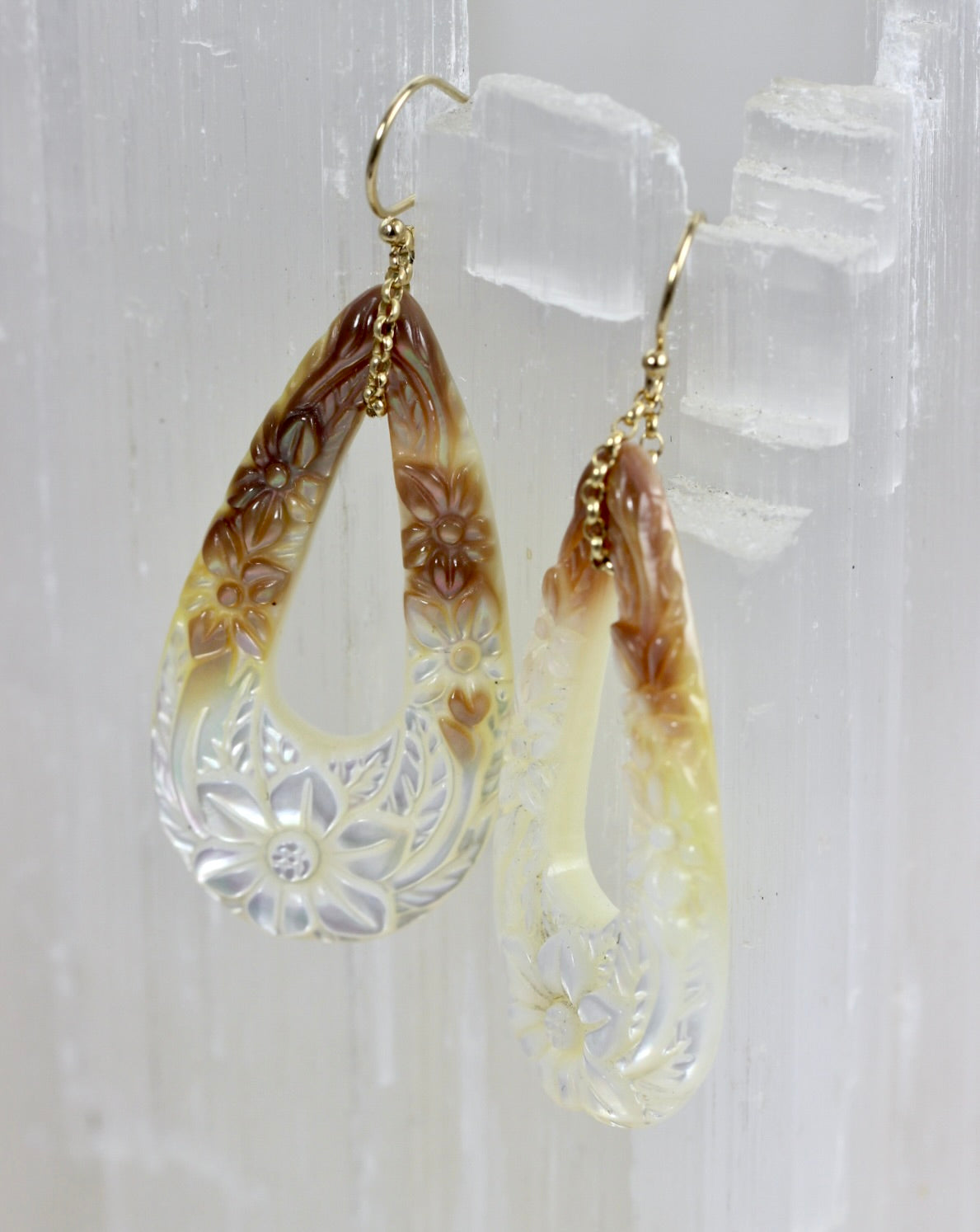 Mother of Pearl Floral Carved Earrings