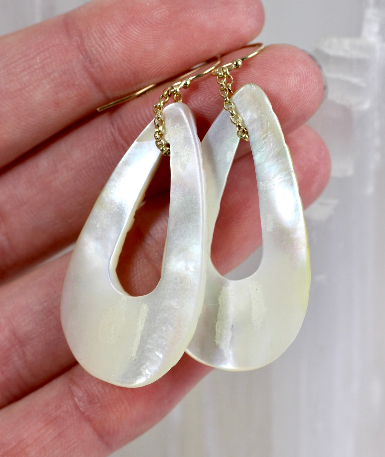Mother of Pearl Floral Carved Earrings