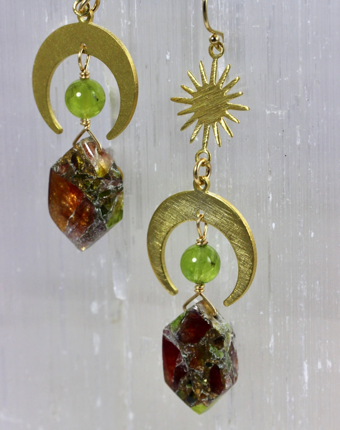 Tourmaline Copper Peridot Brass Earrings