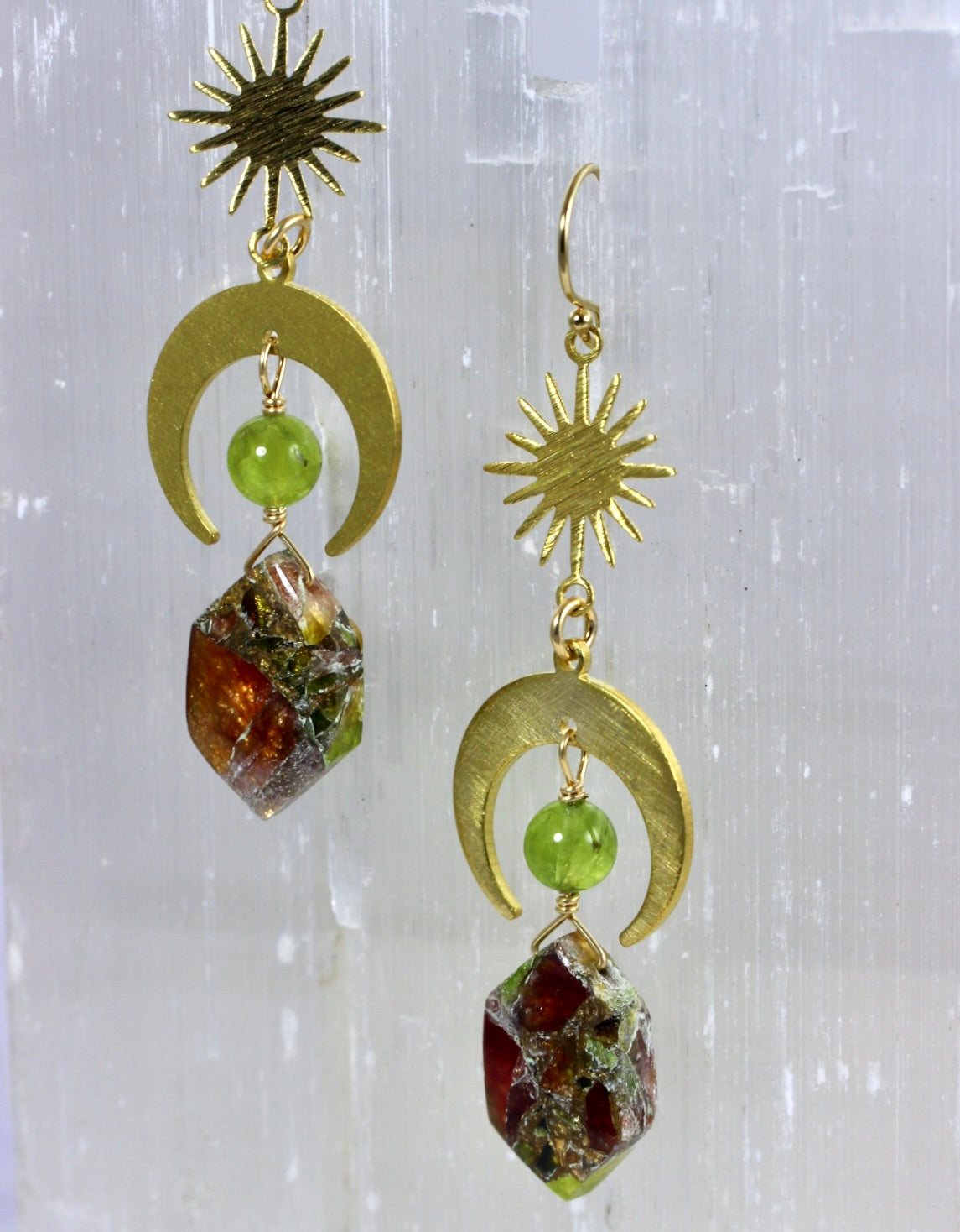 Tourmaline Copper Peridot Brass Earrings