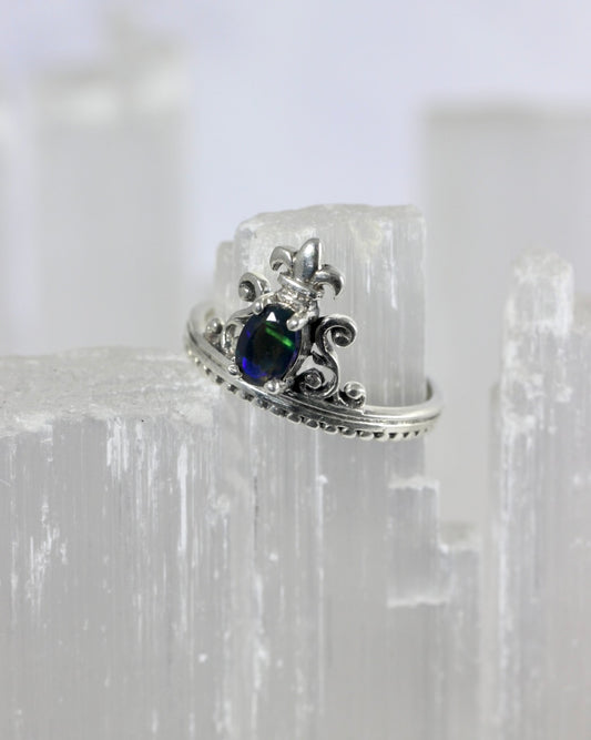 Black Ethiopian Opal Crown Ring
