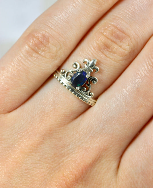 Black Ethiopian Opal Crown Ring