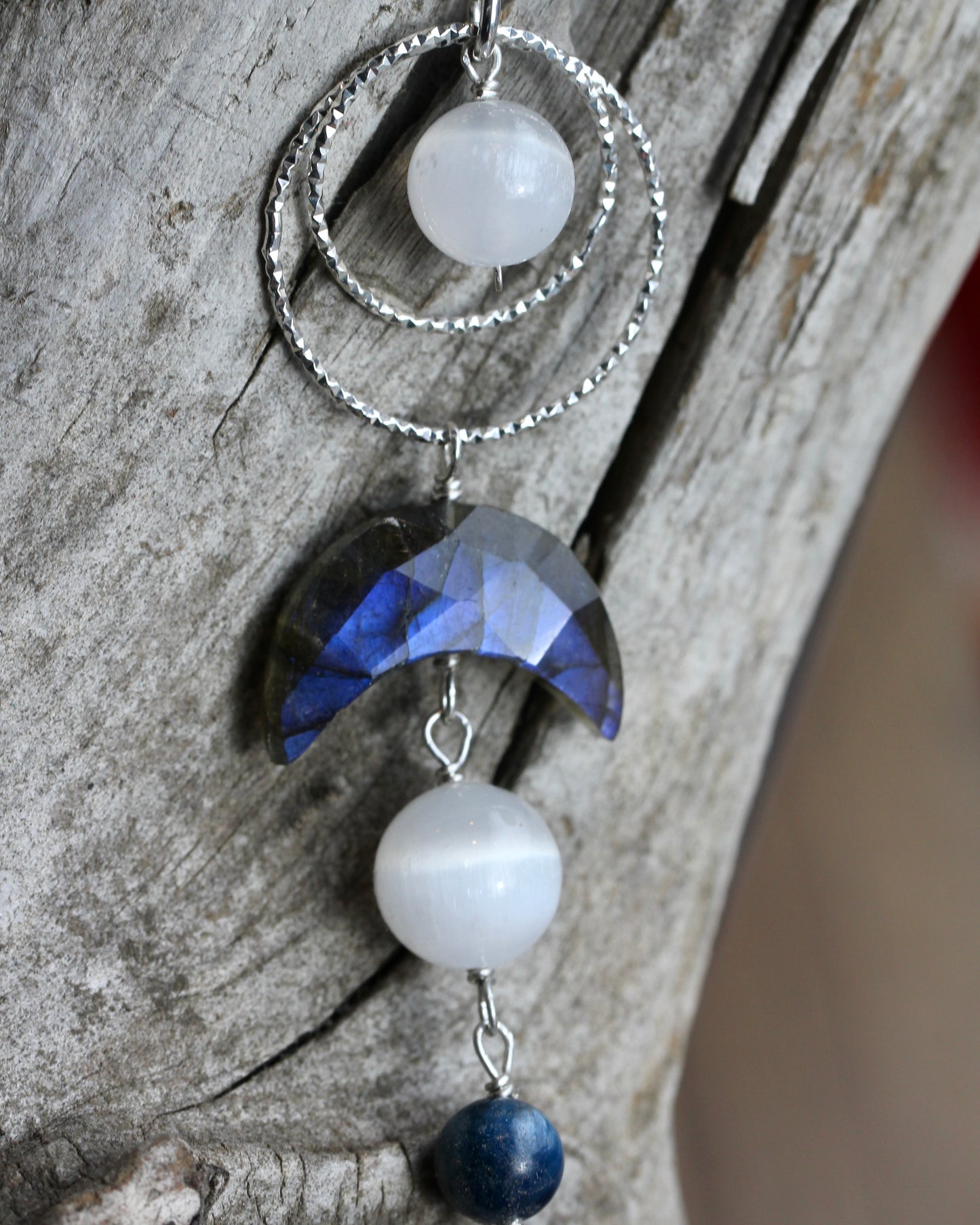 Labradorite Selenite Kyanite Moon Goddess Silver Necklace