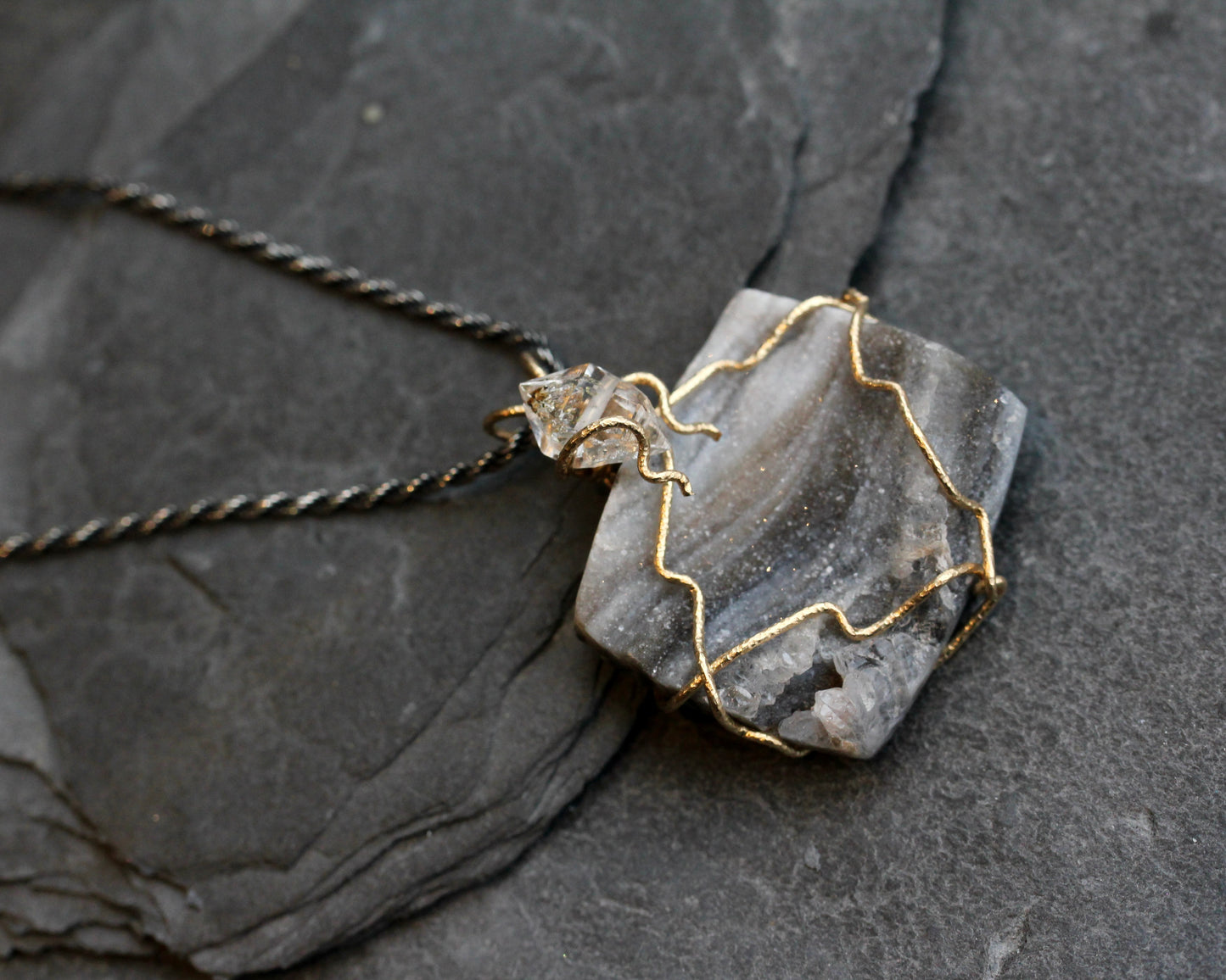 Chalcedony Rosette Druzy Pendant