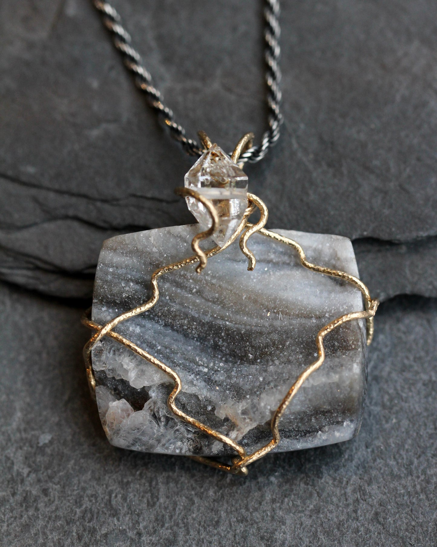 Chalcedony Rosette Druzy Pendant