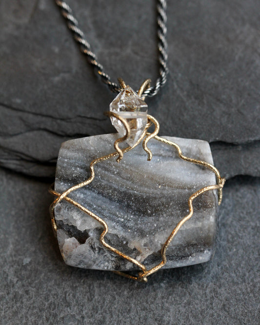 Chalcedony Rosette Druzy Pendant