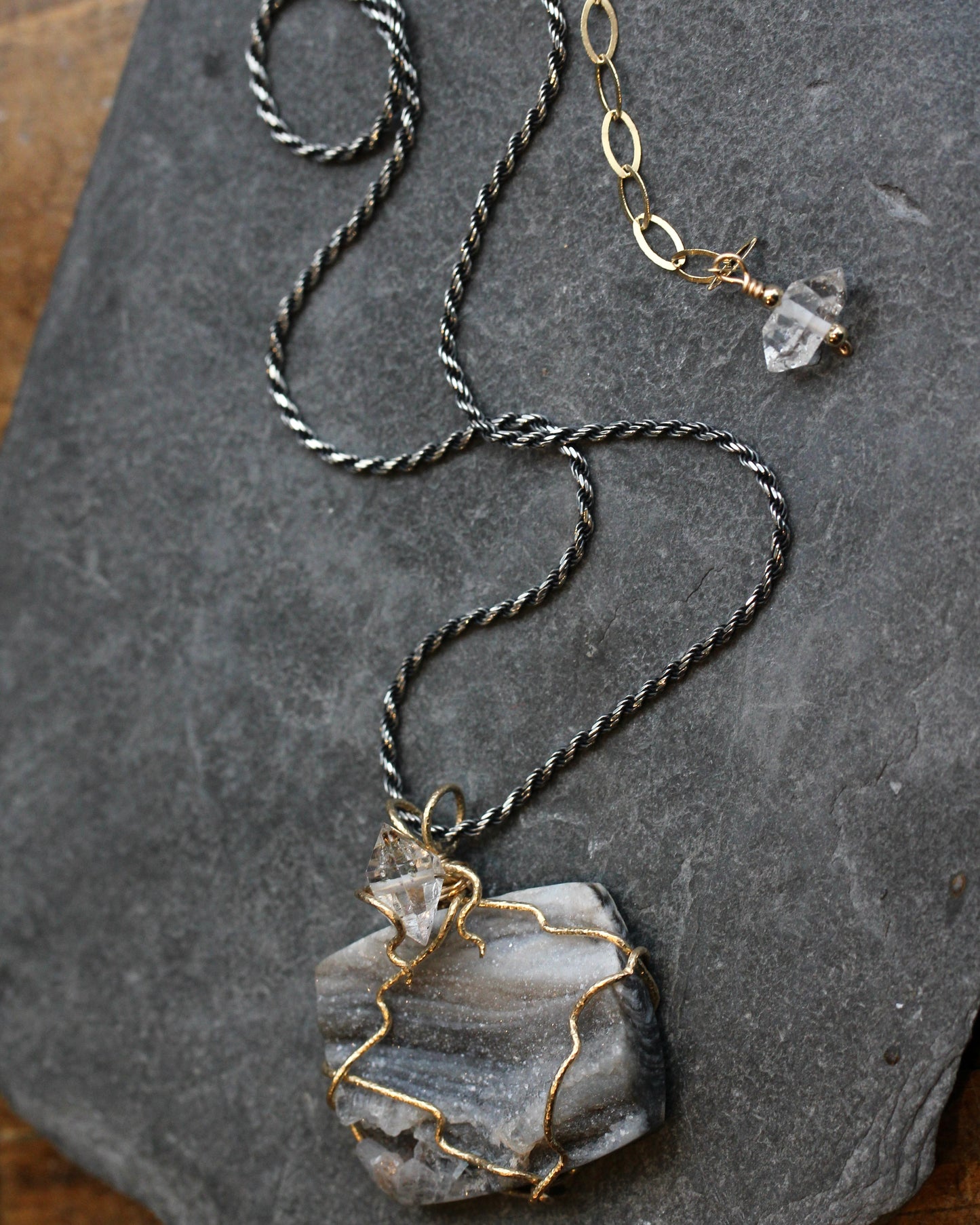 Chalcedony Rosette Druzy Pendant