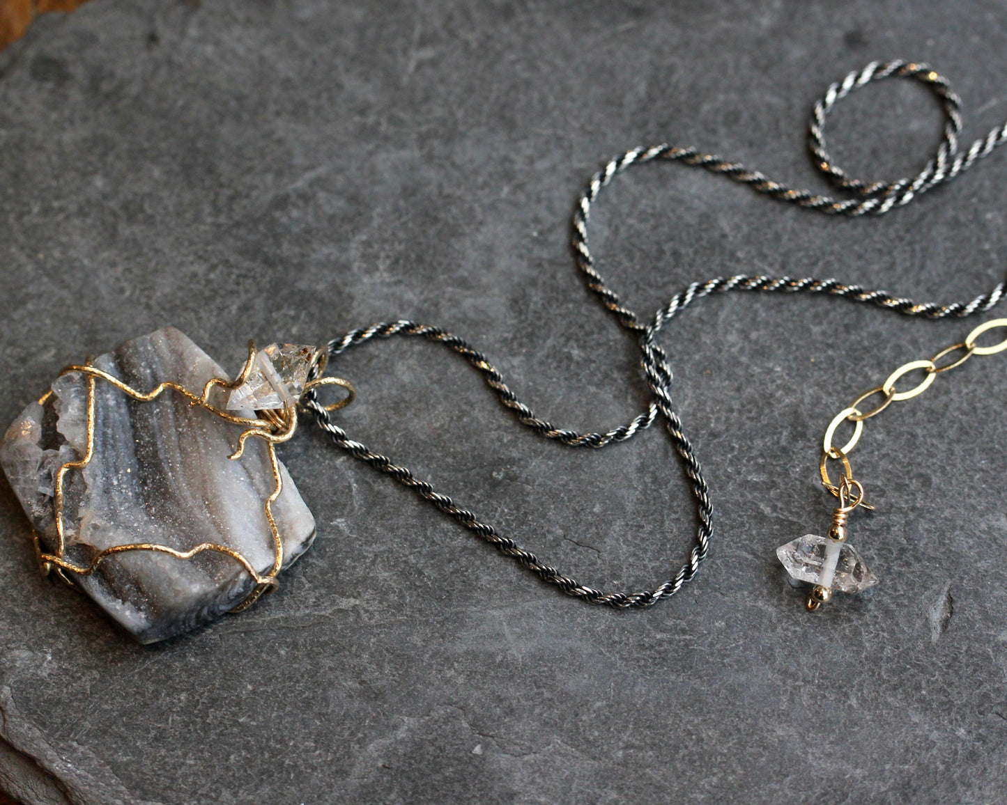 Chalcedony Rosette Druzy Pendant