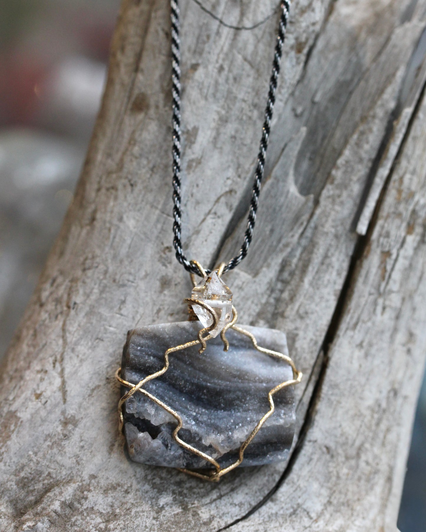 Chalcedony Rosette Druzy Pendant