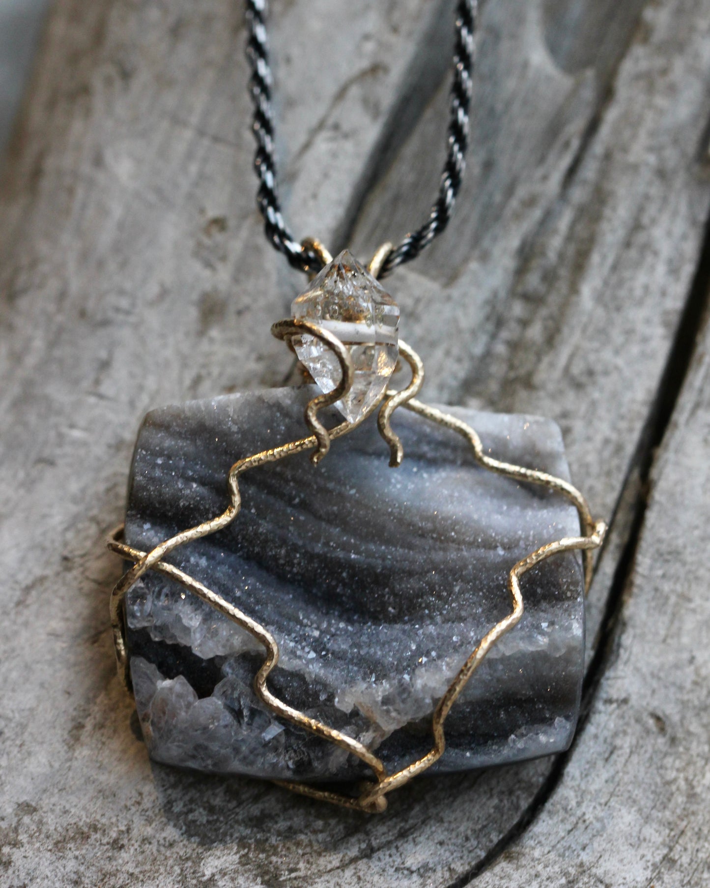 Chalcedony Rosette Druzy Pendant