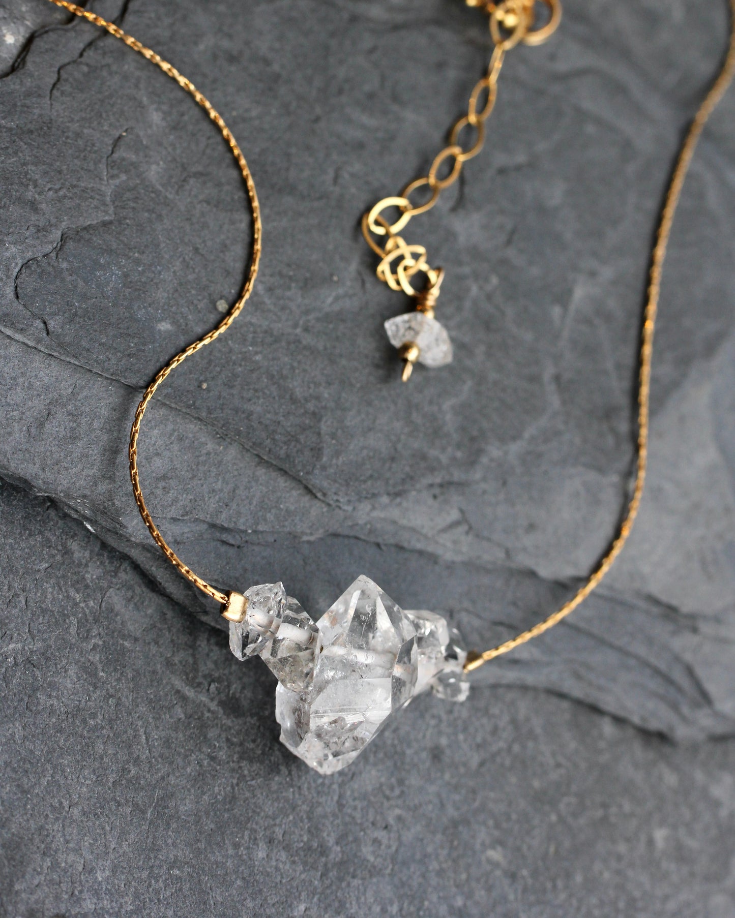 Herkimer Diamond Crystal Stack Gold Necklace