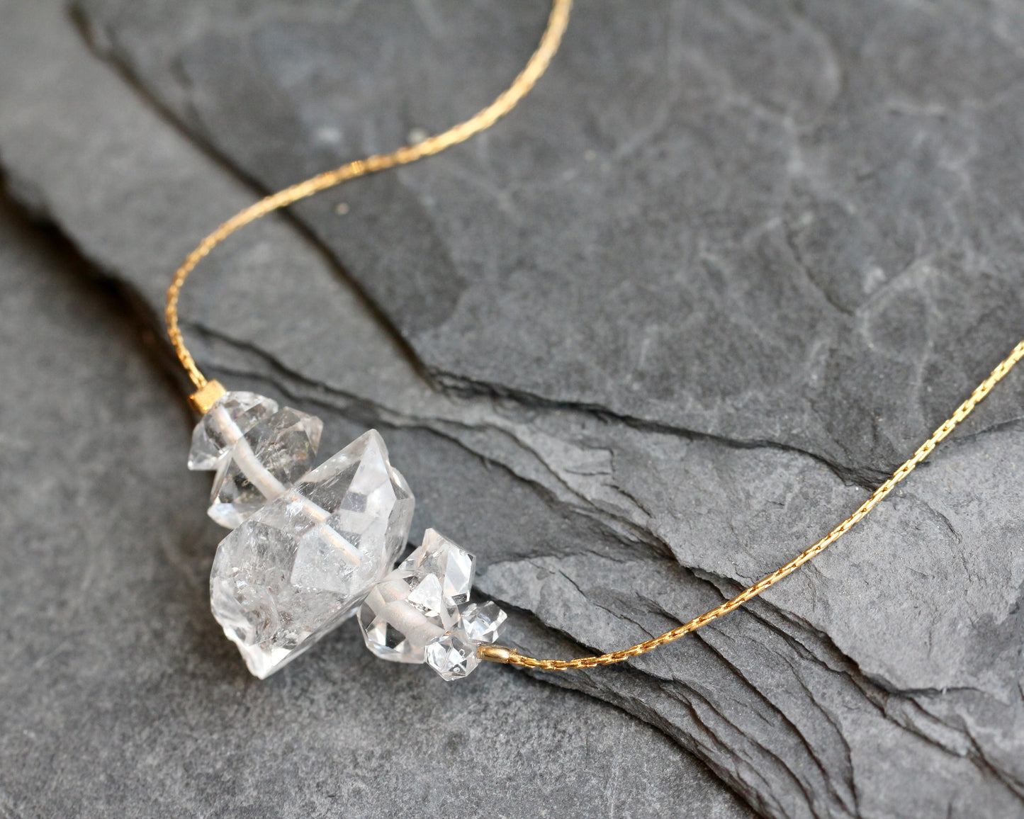 Herkimer Diamond Crystal Stack Gold Necklace