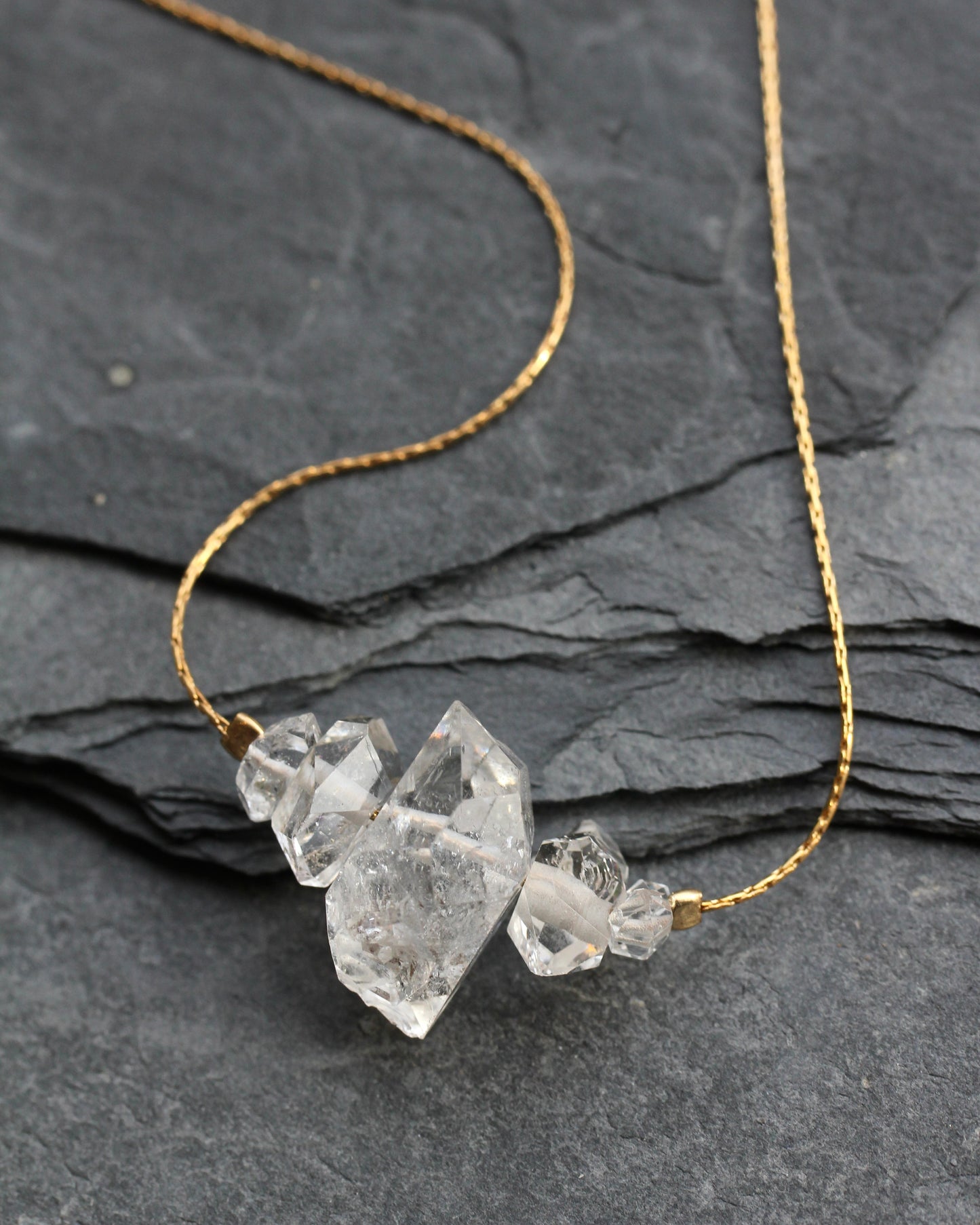 Herkimer Diamond Crystal Stack Gold Necklace