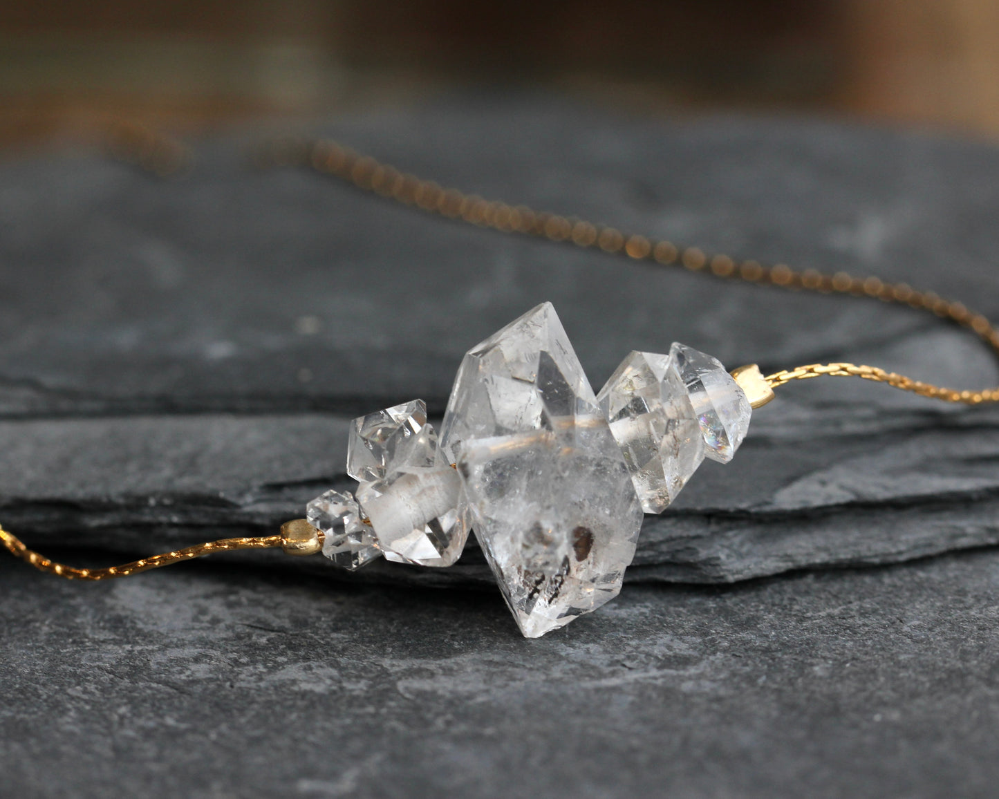 Herkimer Diamond Crystal Stack Gold Necklace