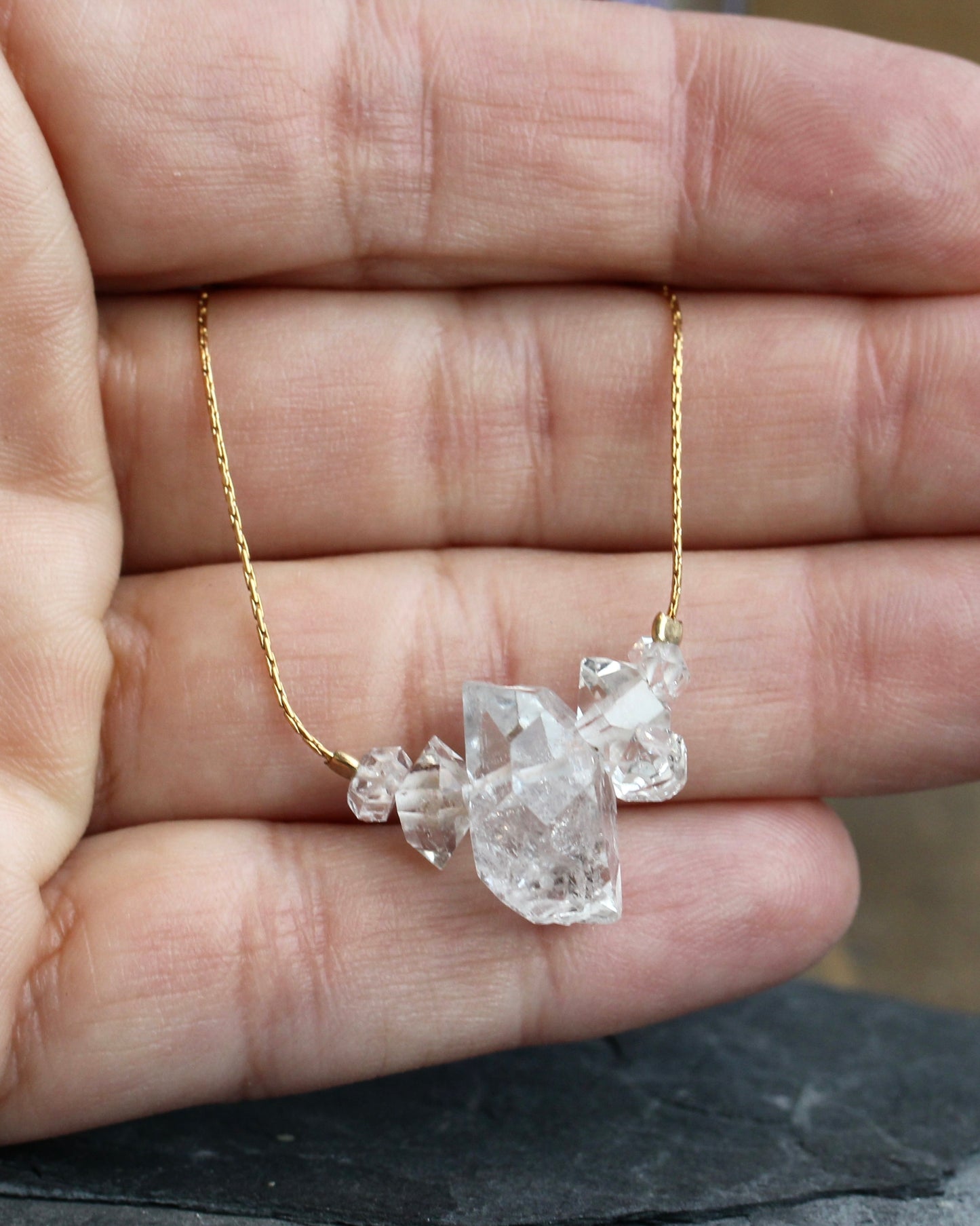 Herkimer Diamond Crystal Stack Gold Necklace