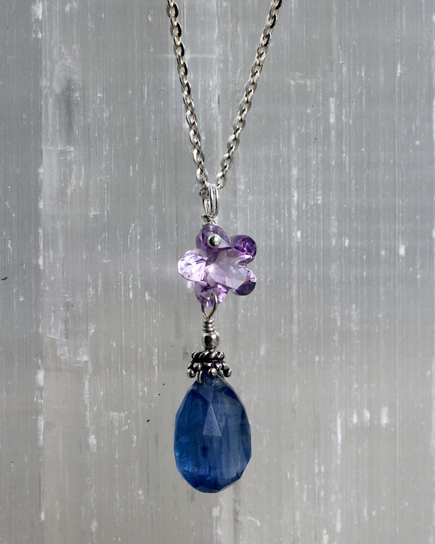 Kyanite Amethyst Flower Necklace