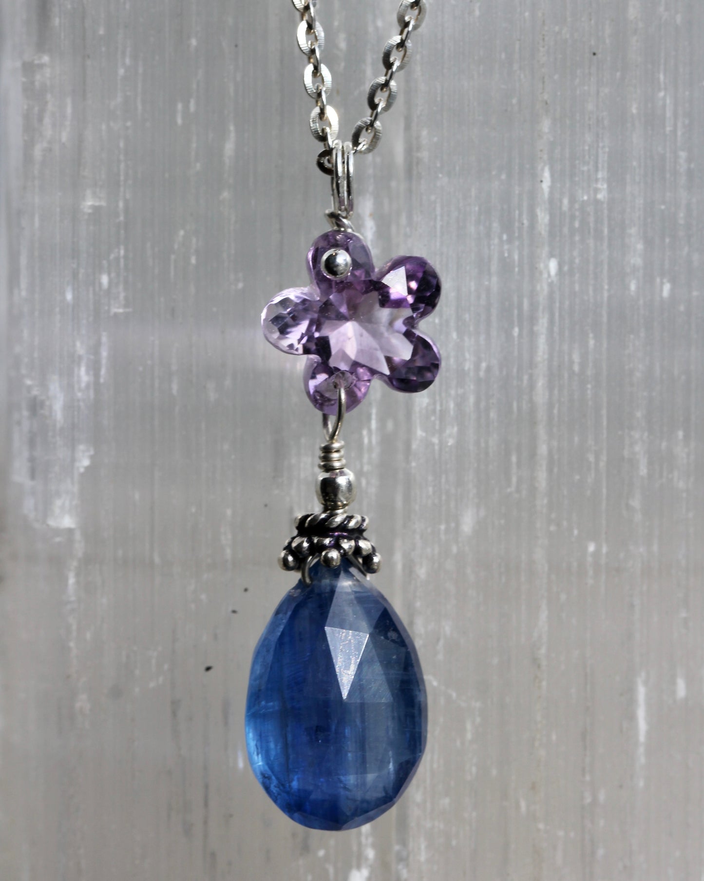 Kyanite Amethyst Flower Necklace
