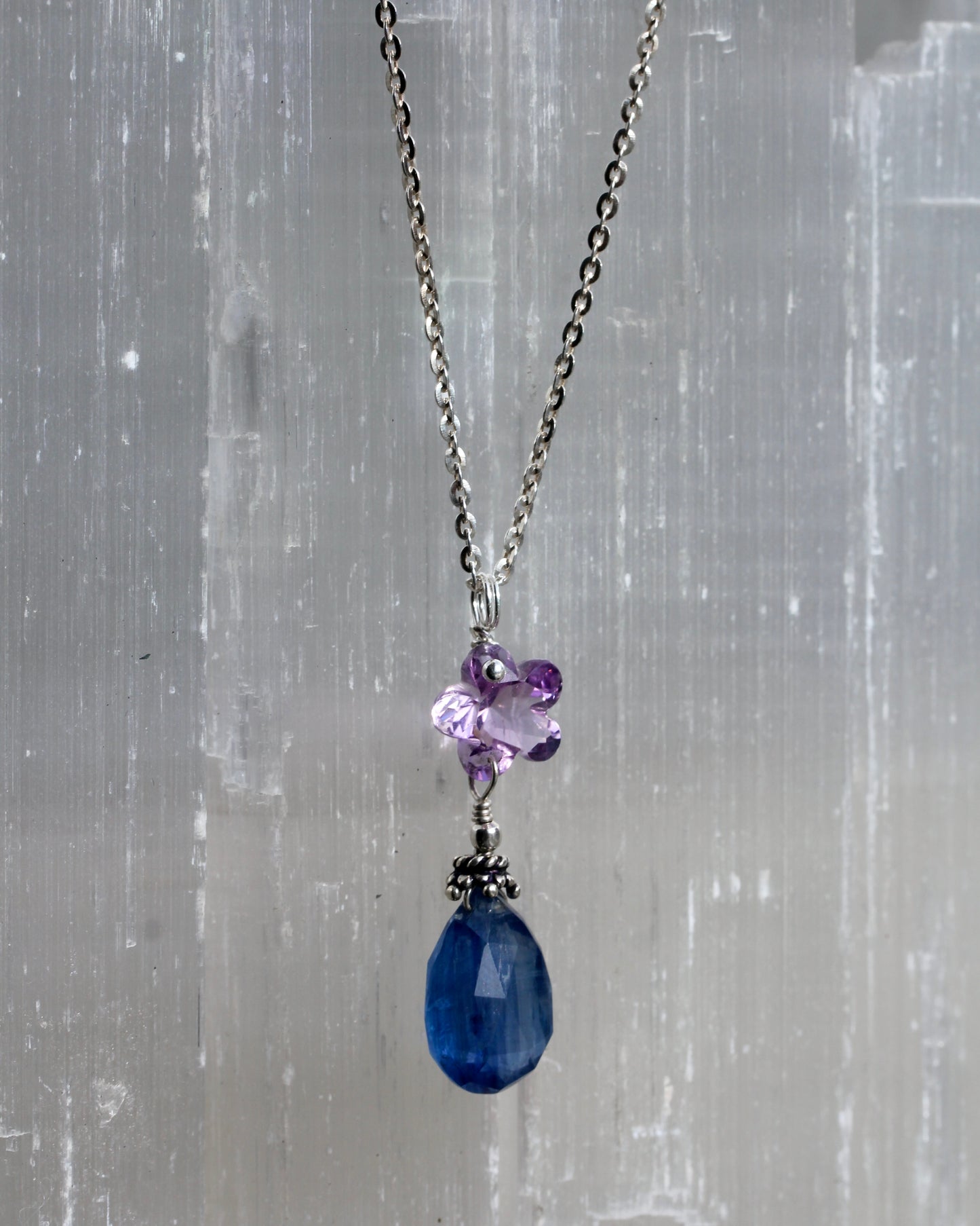 Kyanite Amethyst Flower Necklace