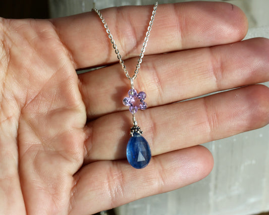 Kyanite Amethyst Flower Necklace