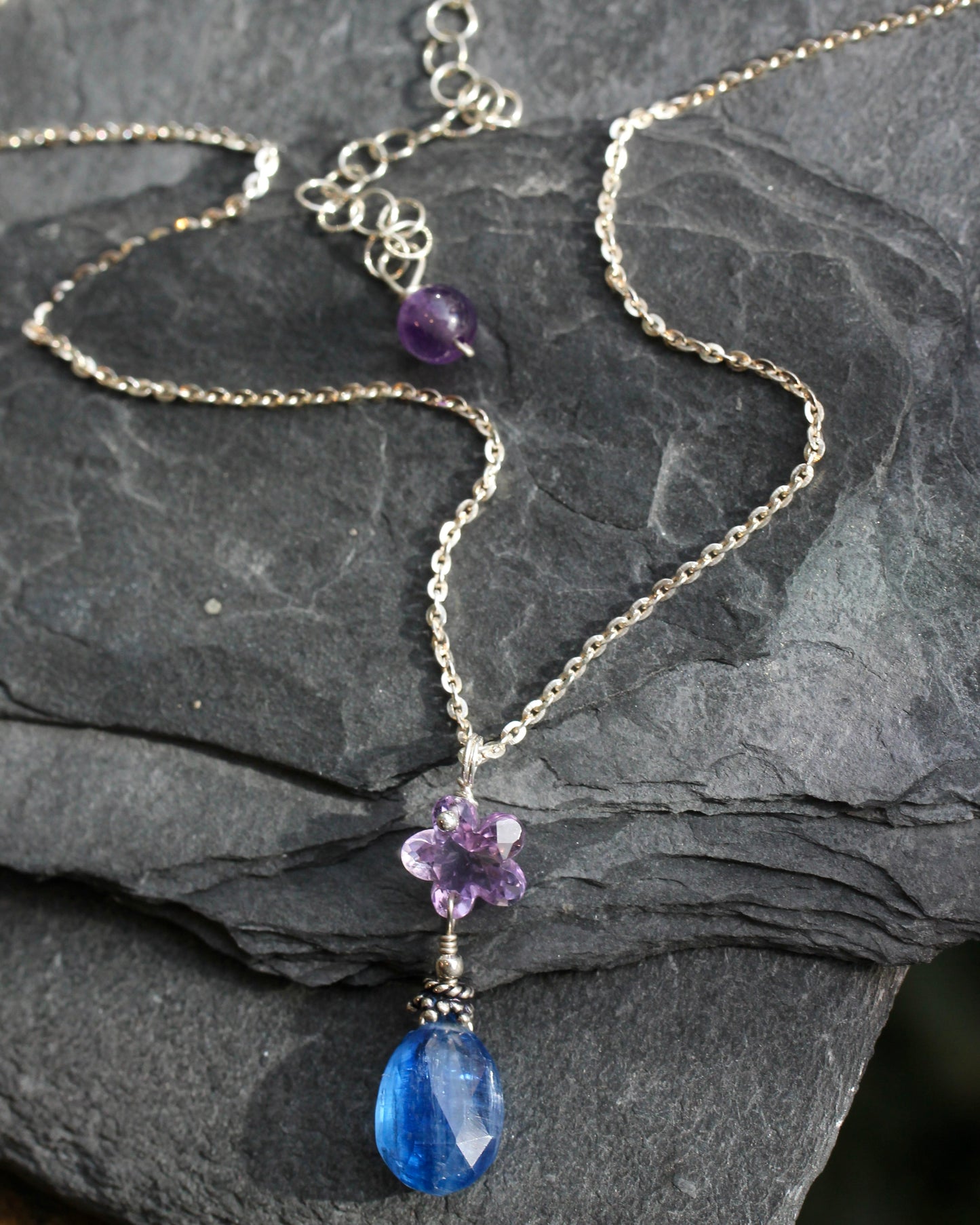 Kyanite Amethyst Flower Necklace