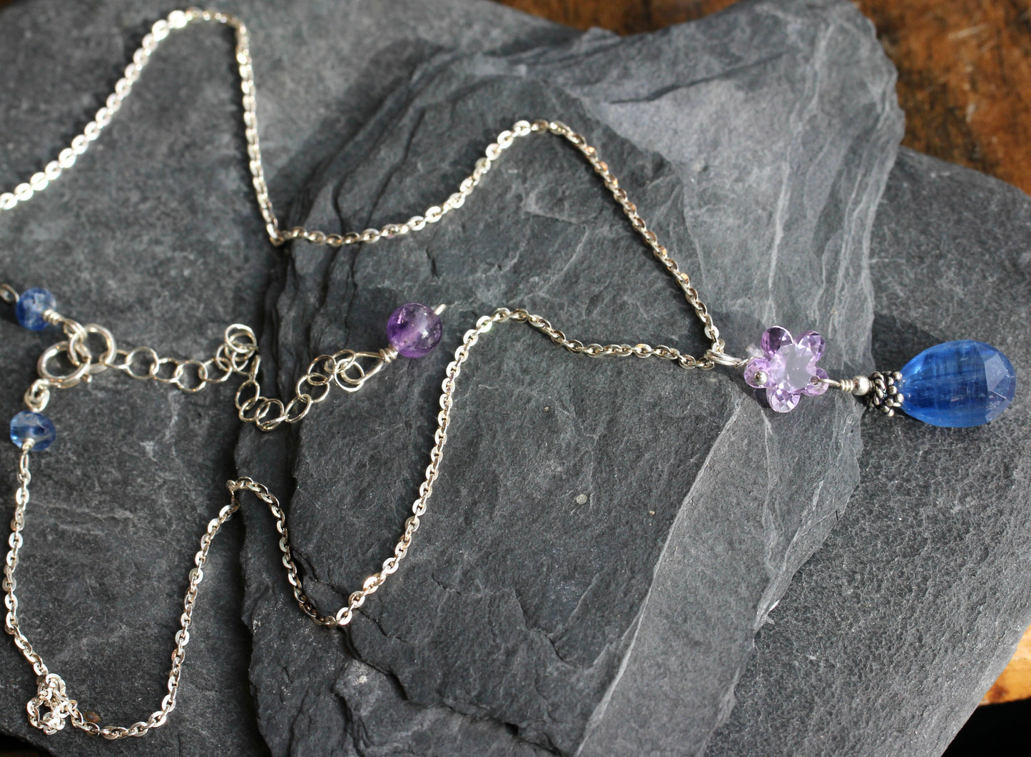 Kyanite Amethyst Flower Necklace