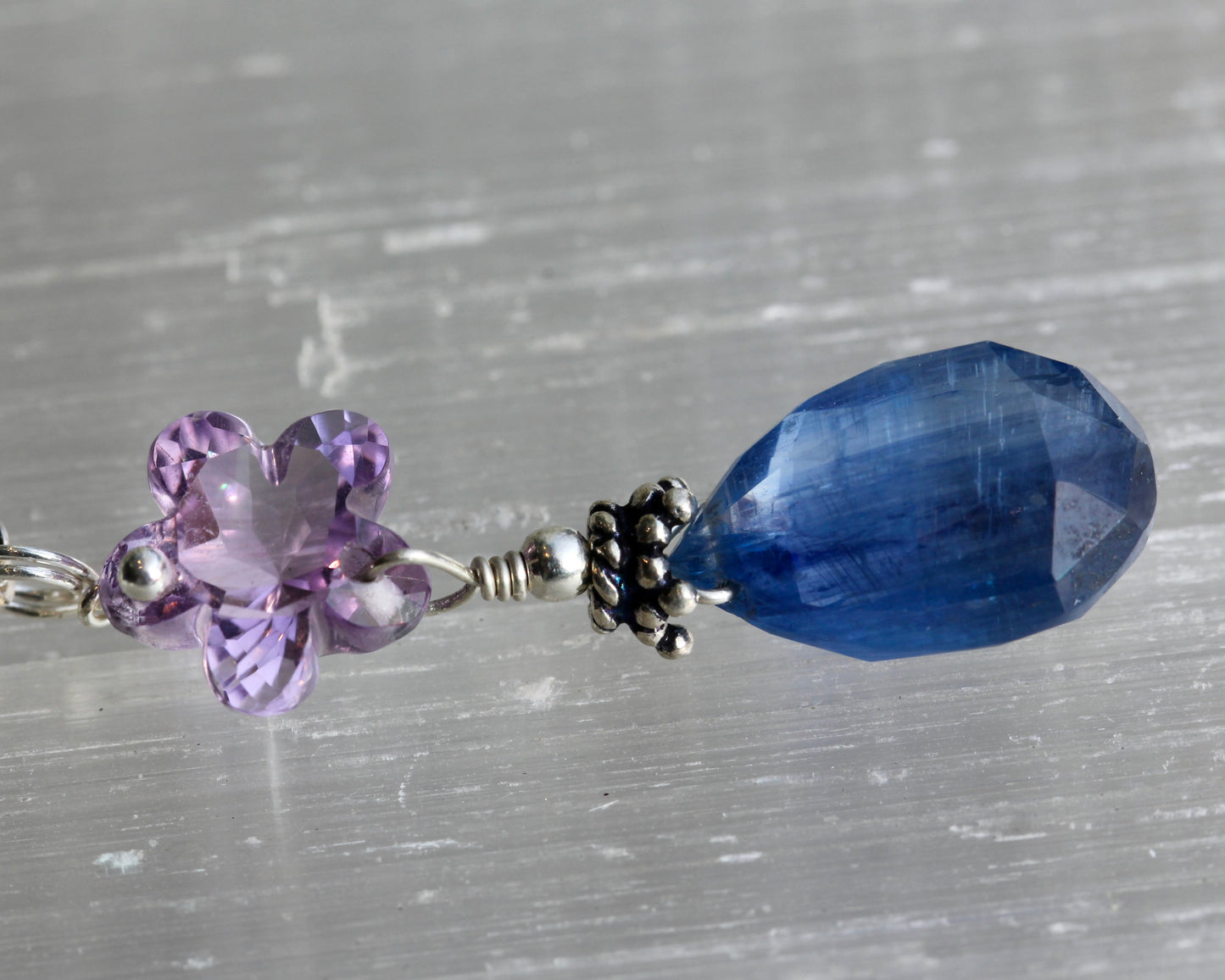 Kyanite Amethyst Flower Necklace