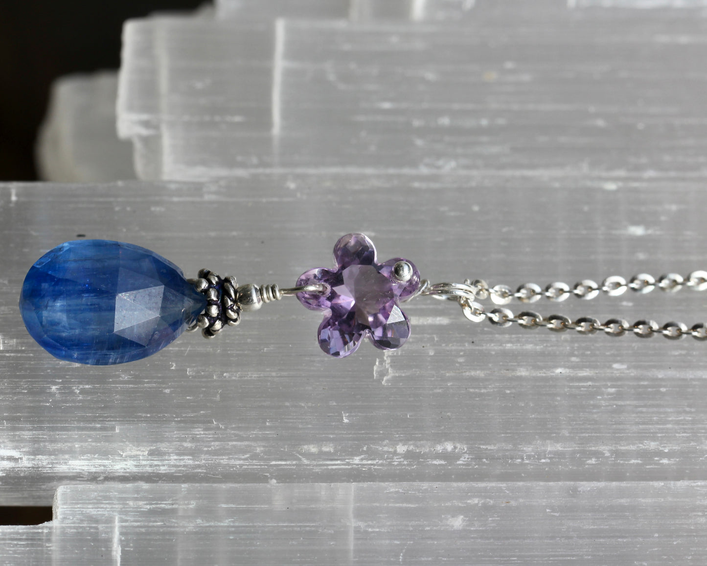 Kyanite Amethyst Flower Necklace