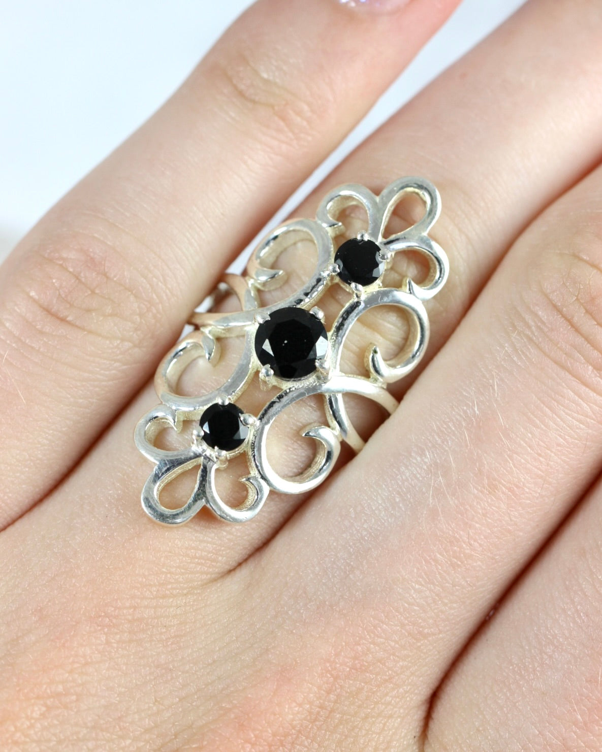 Black Tourmaline Filigree Ring