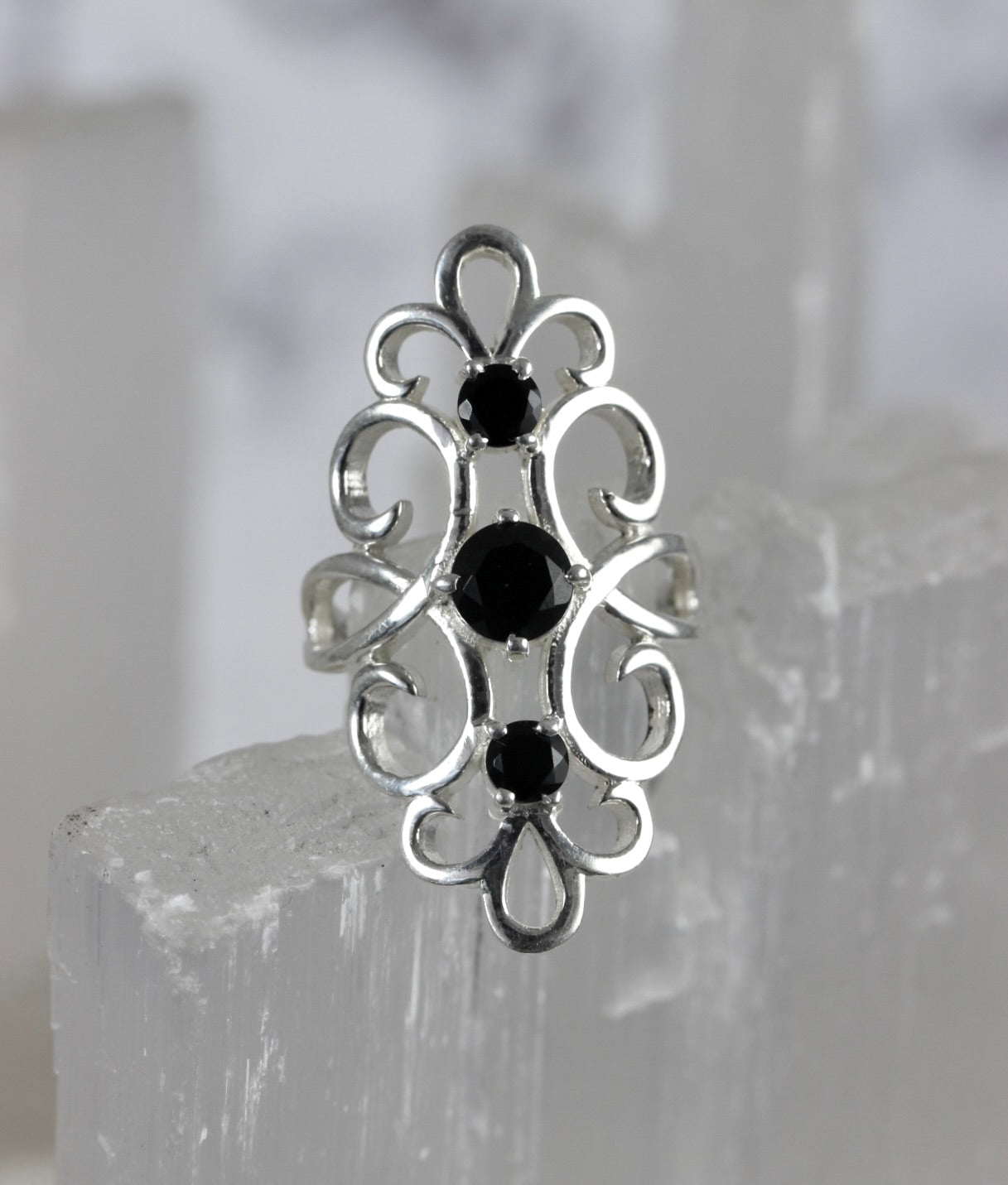 Black Tourmaline Filigree Ring