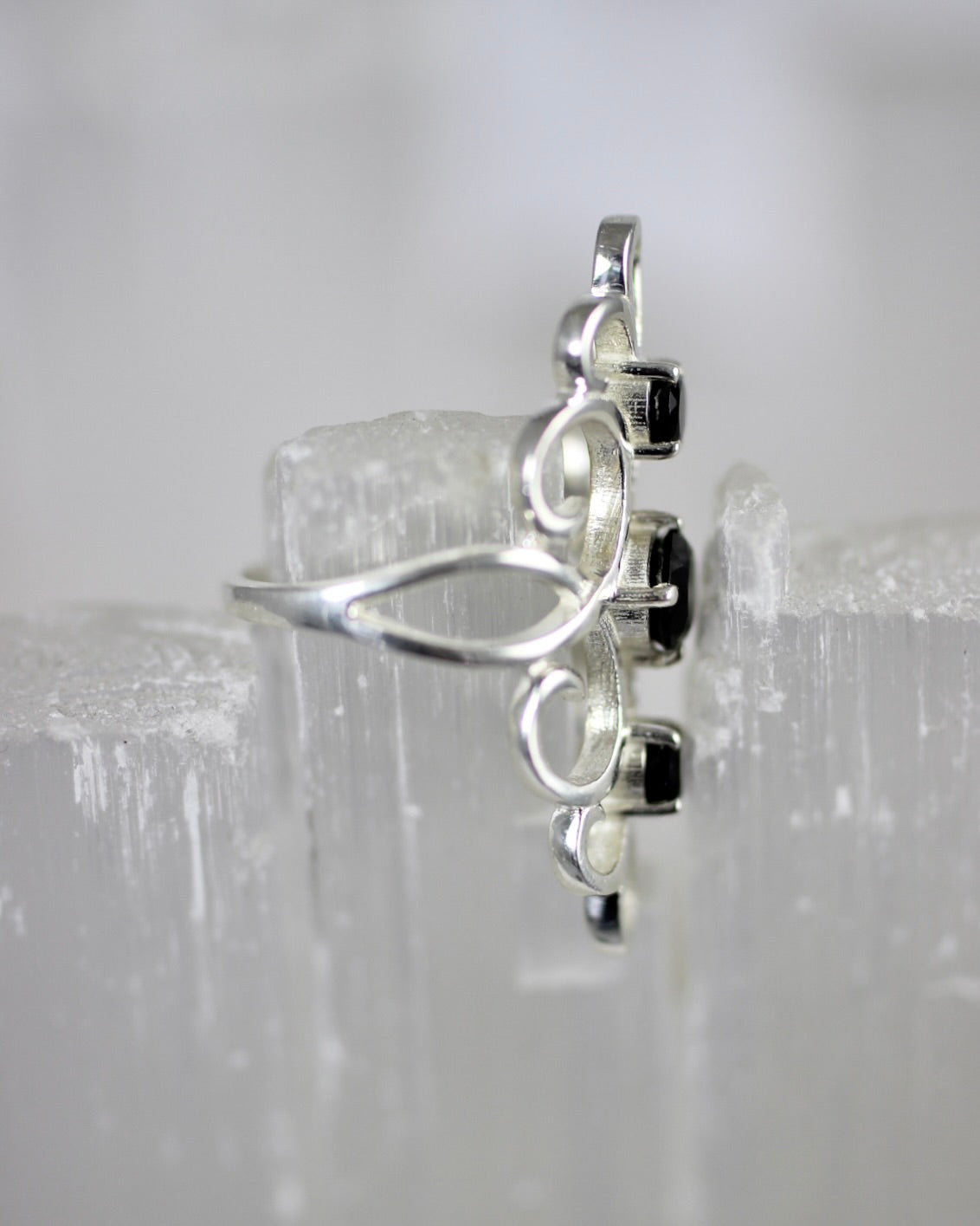 Black Tourmaline Filigree Ring