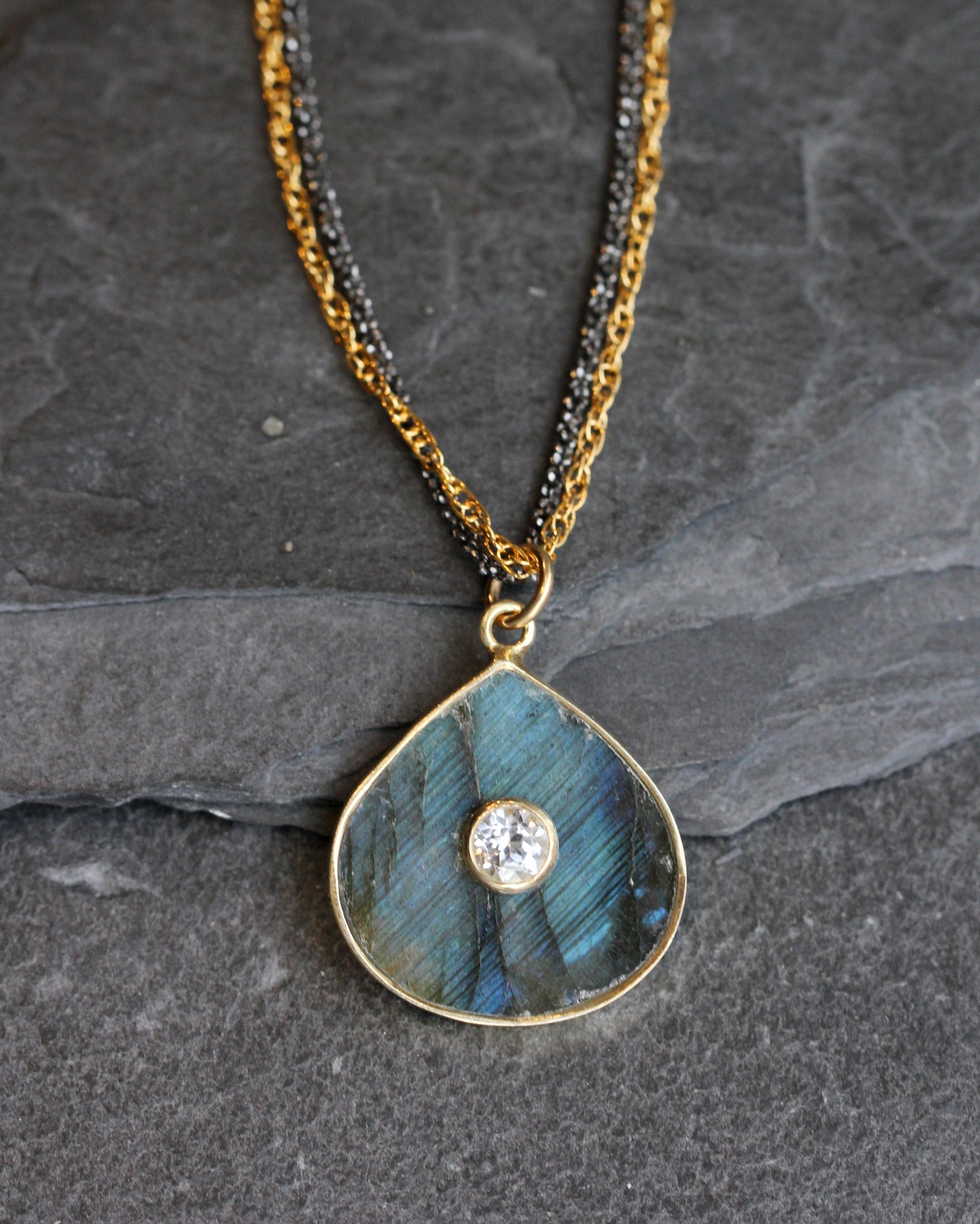 Labradorite Quartz Encrusted Necklace