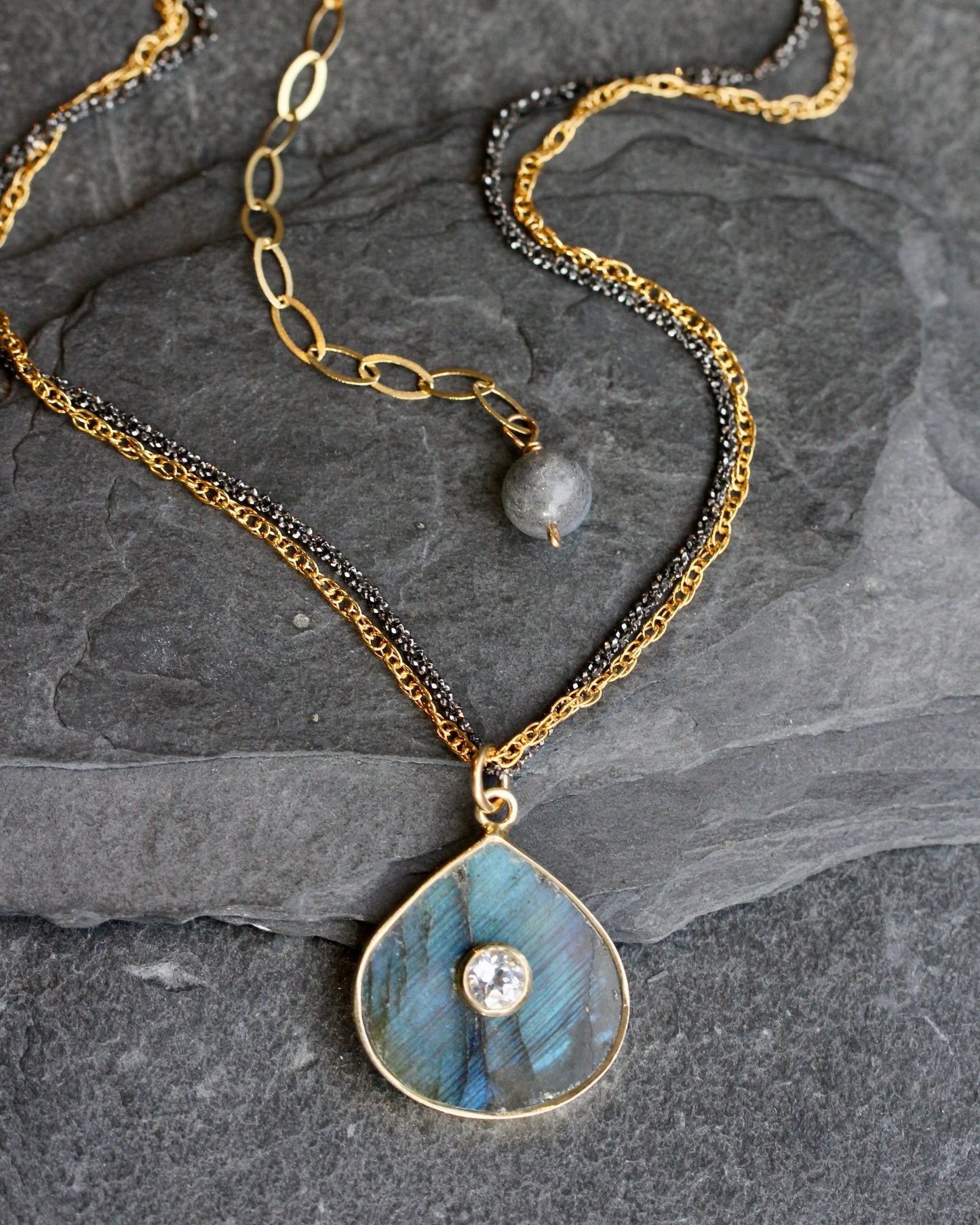 Labradorite Quartz Encrusted Necklace