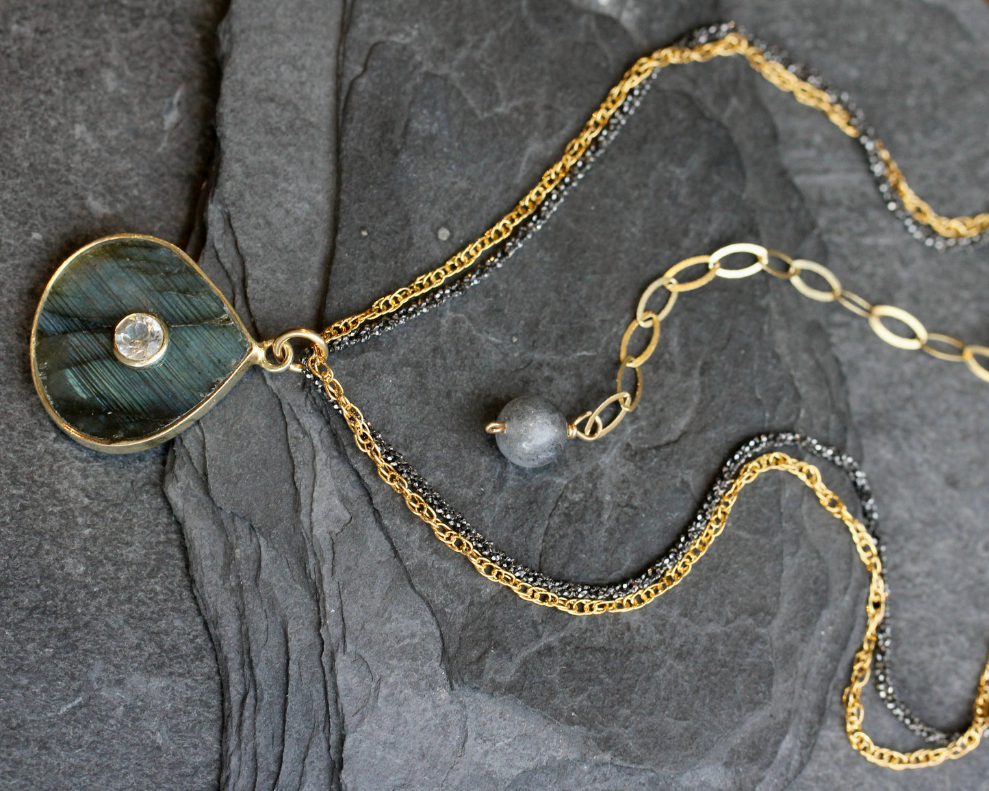 Labradorite Quartz Encrusted Necklace