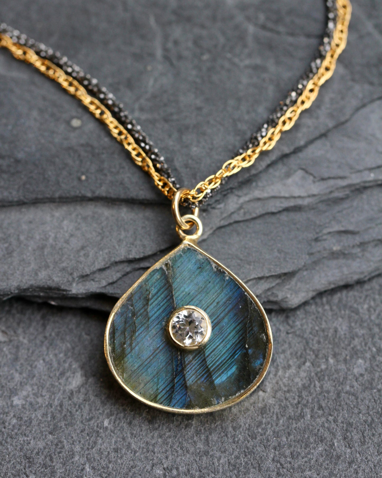 Labradorite Quartz Encrusted Necklace